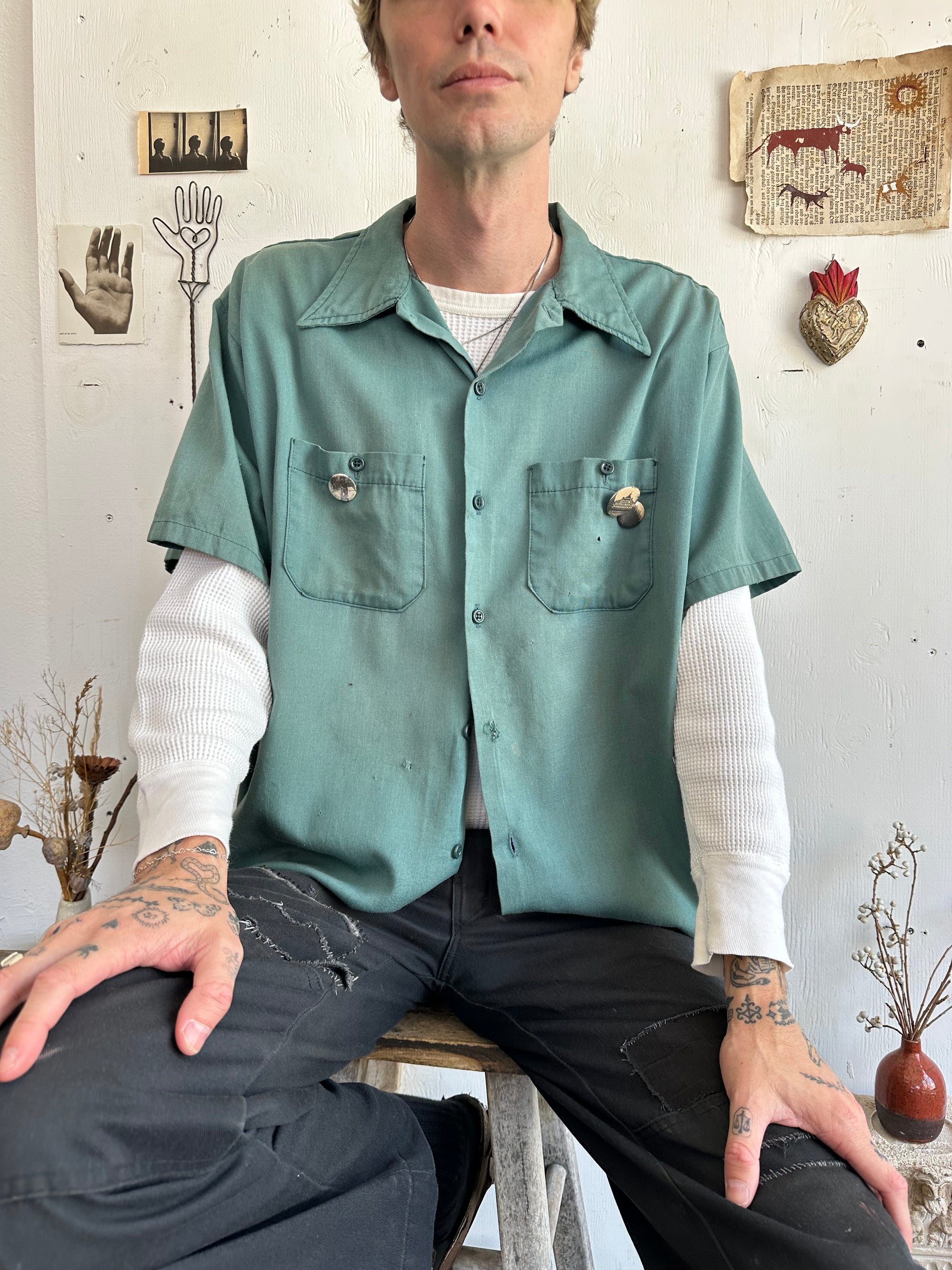 1960s Well Worn Work Shirt W/ Pins