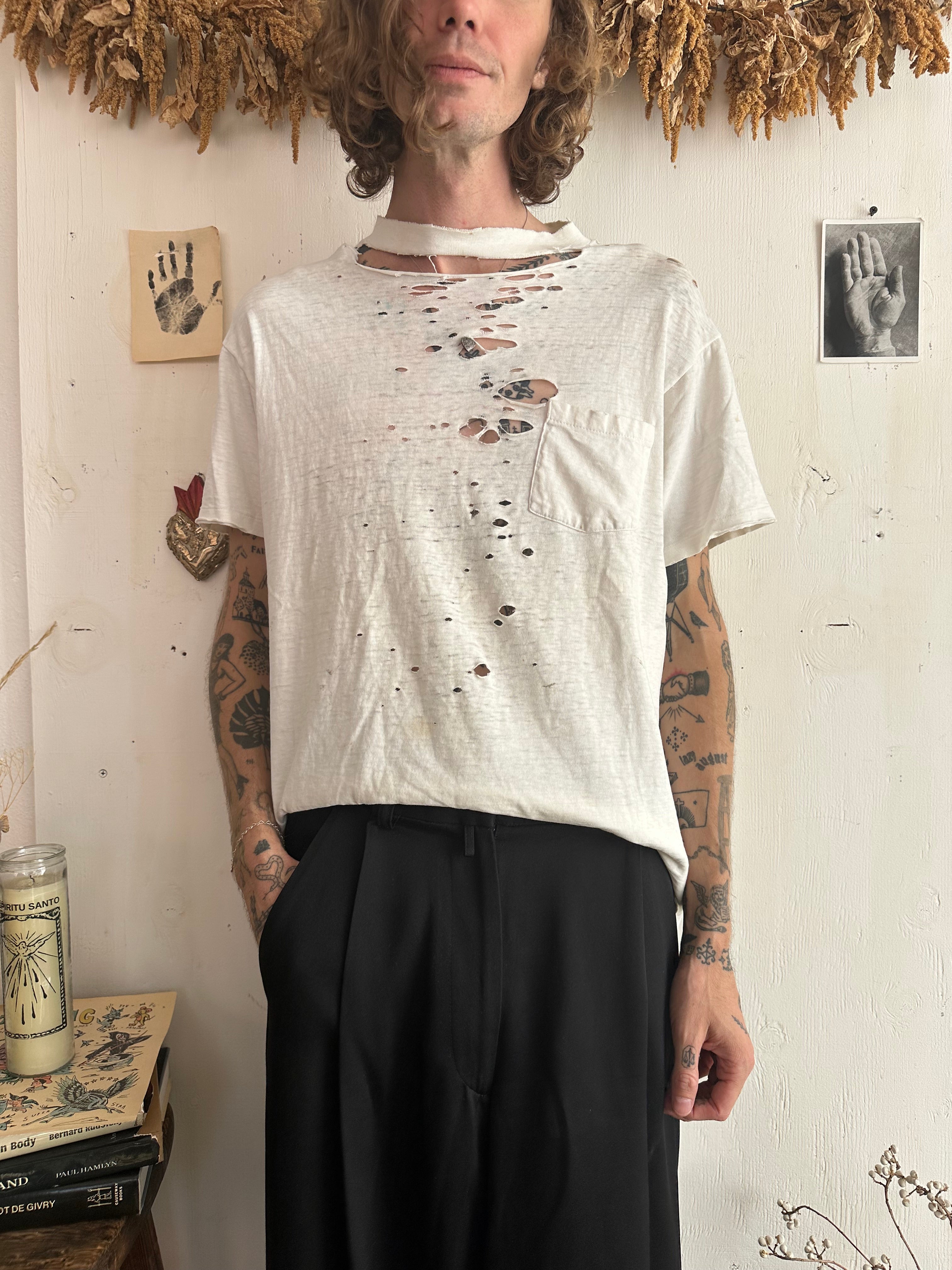 1980s Thrashed White Pocket Tee (L)