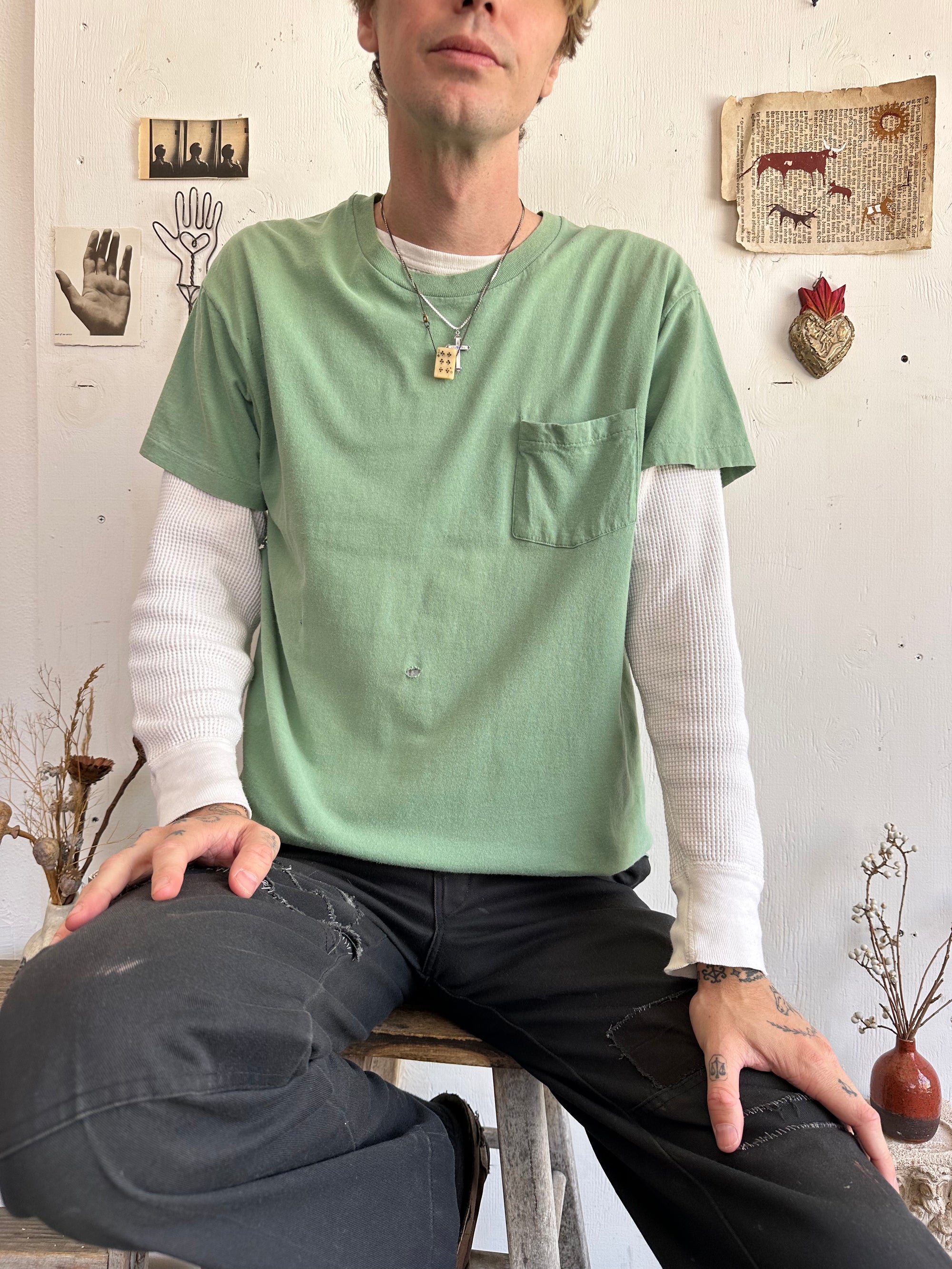 1990s Sage Green Pocket Tee