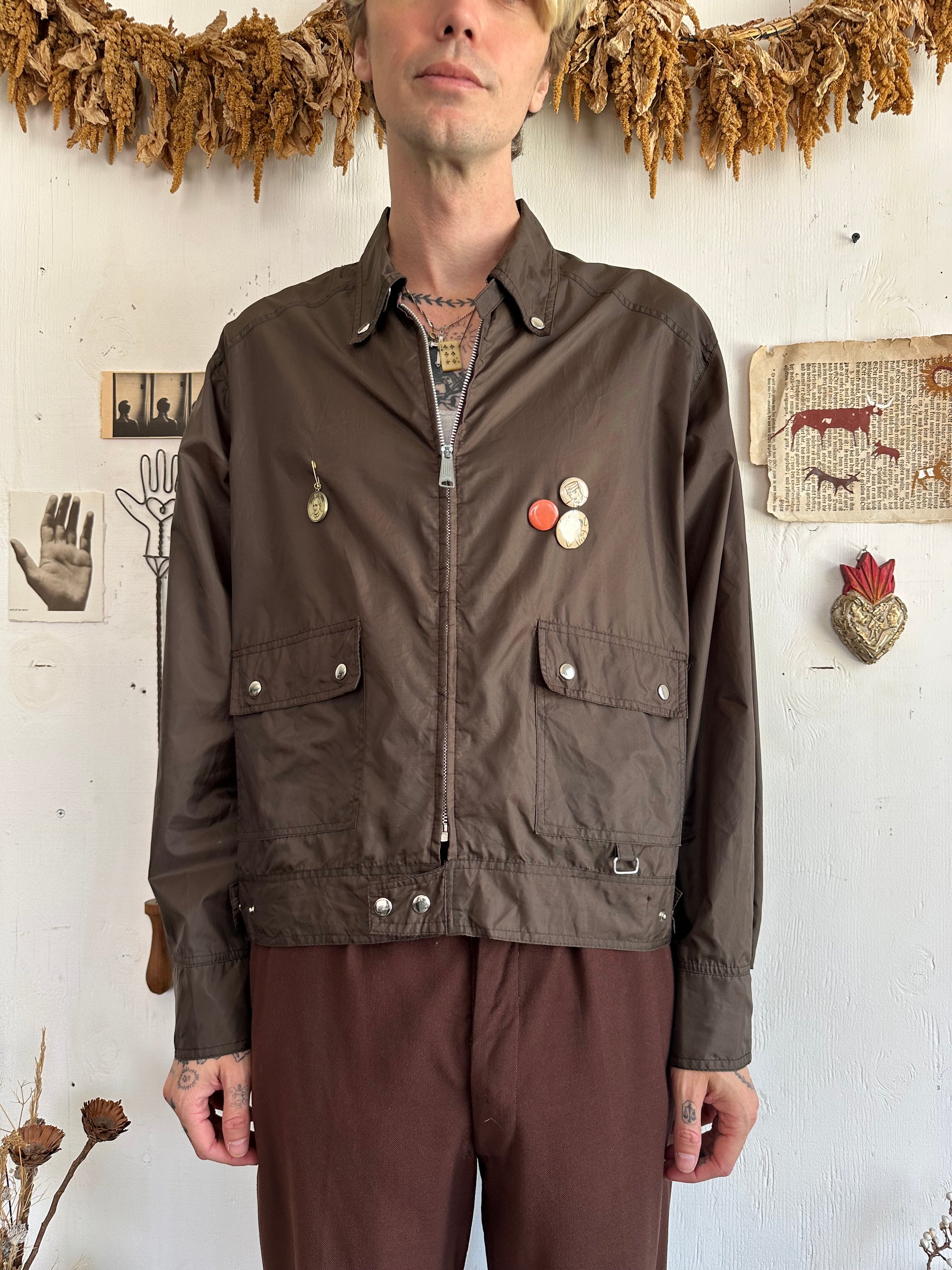 1970s Faded Black/Brown Windbreaker W/ Pins