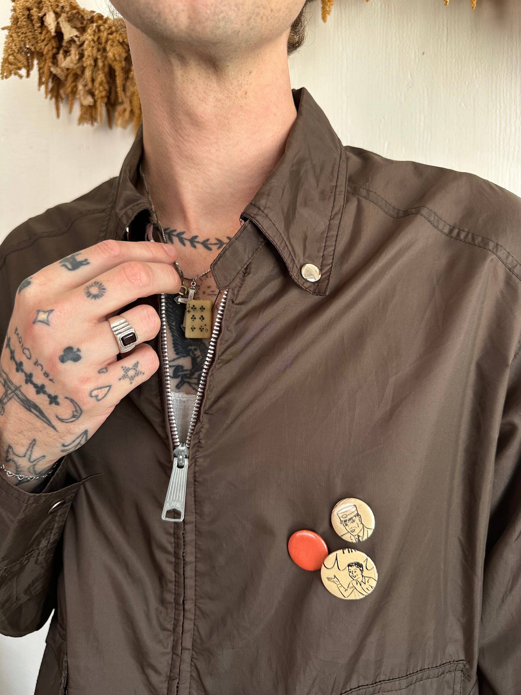 1970s Faded Black/Brown Windbreaker W/ Pins