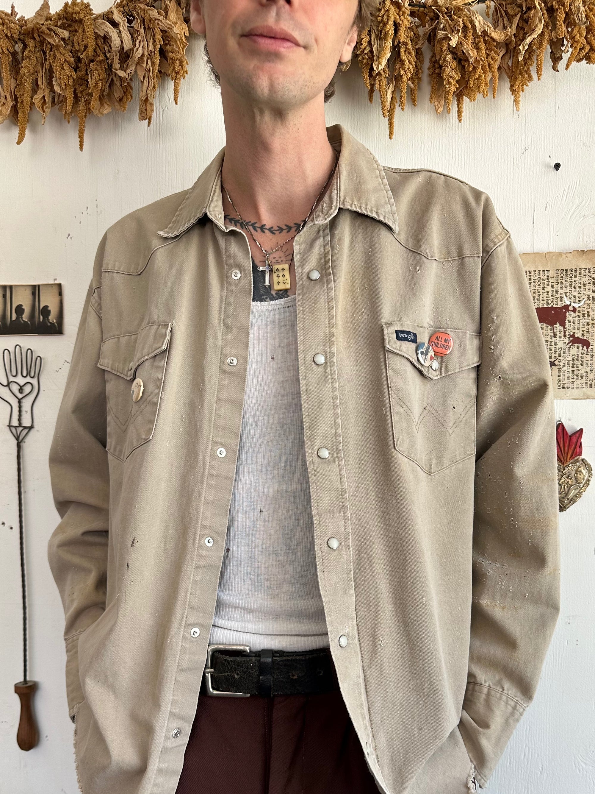 1990s Well-Worn Wrangler Snap-Button Up w/ Pins
