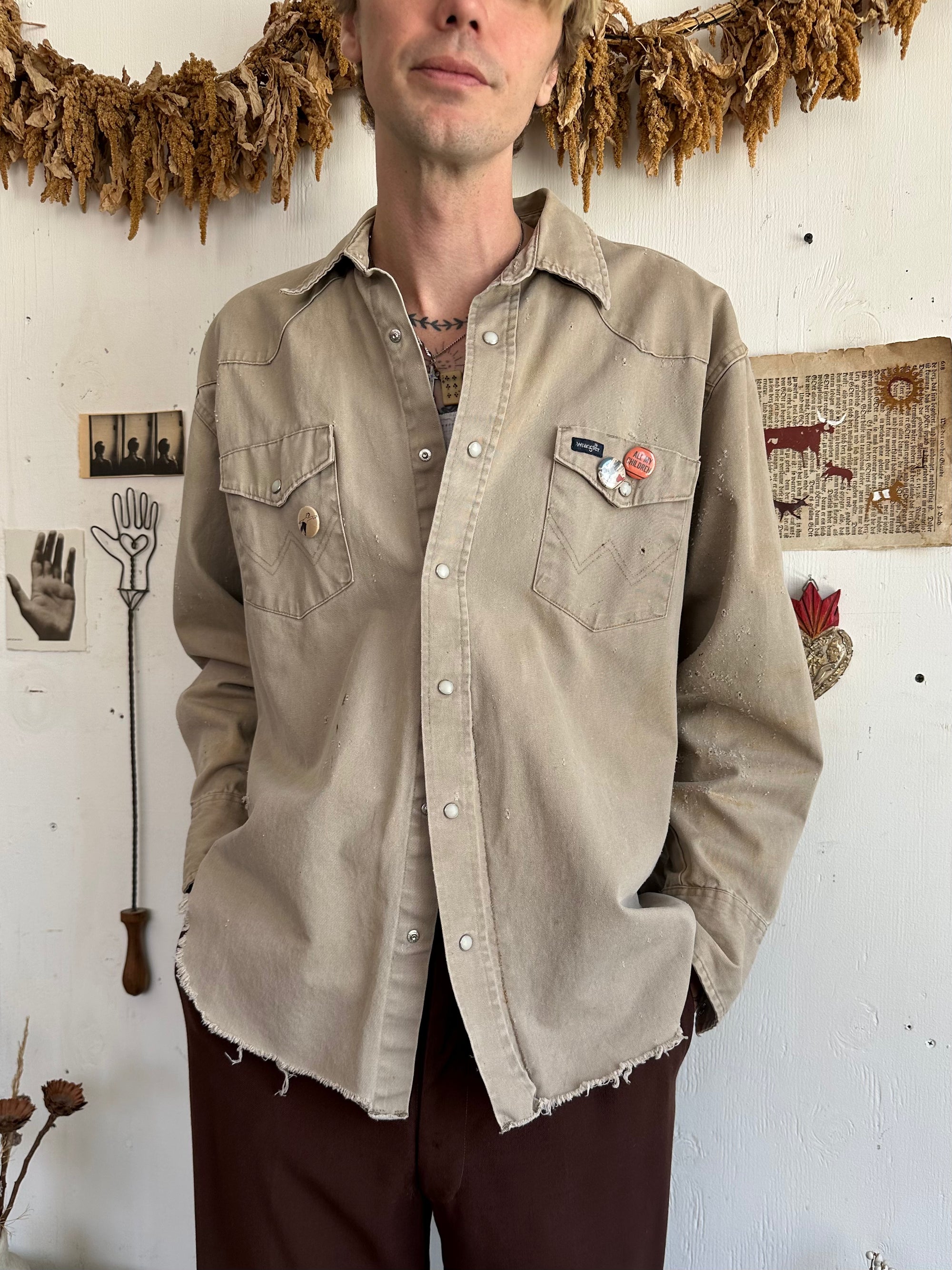 1990s Well-Worn Wrangler Snap-Button Up w/ Pins