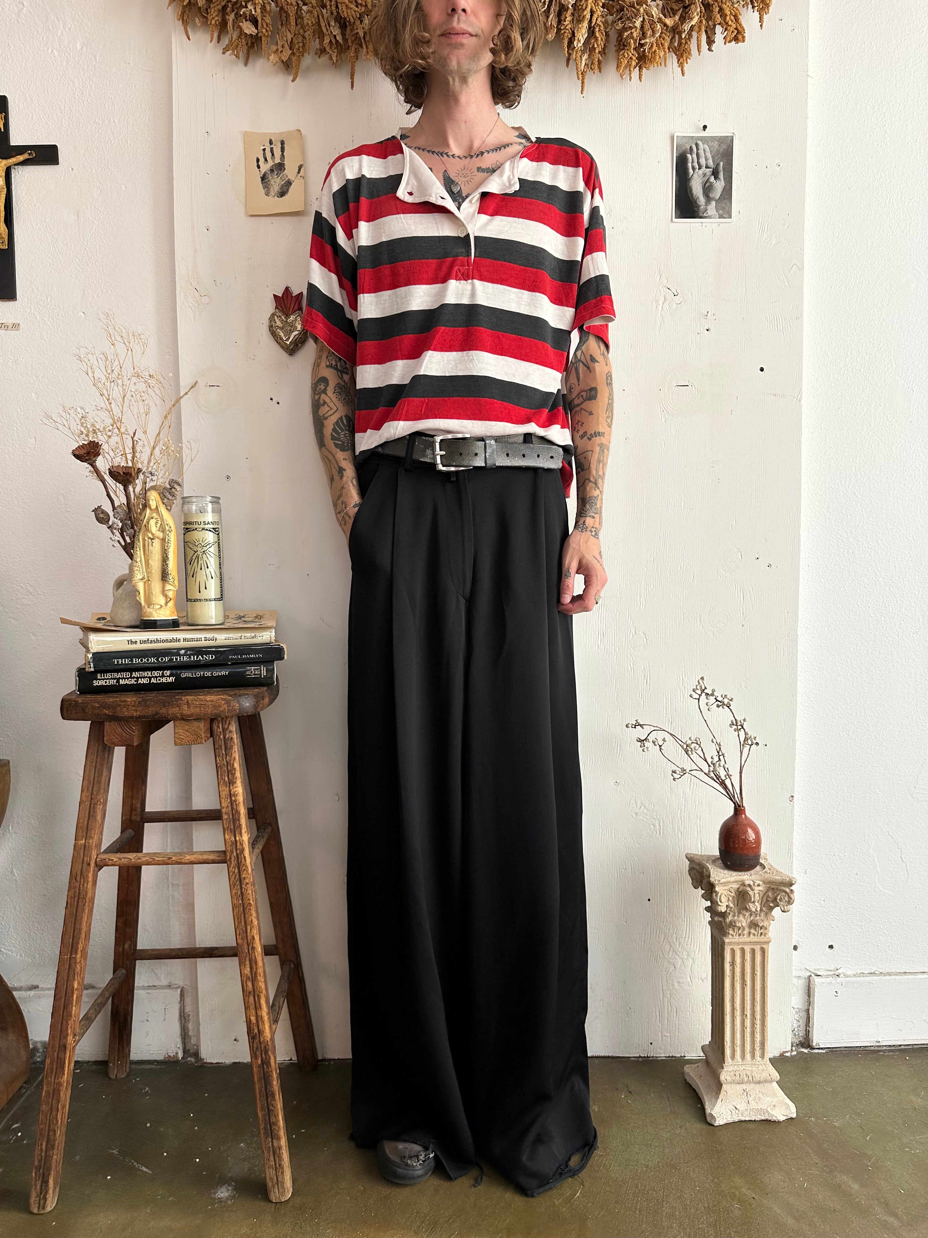 1980s Striped Henley Short Sleeve (Boxy L)