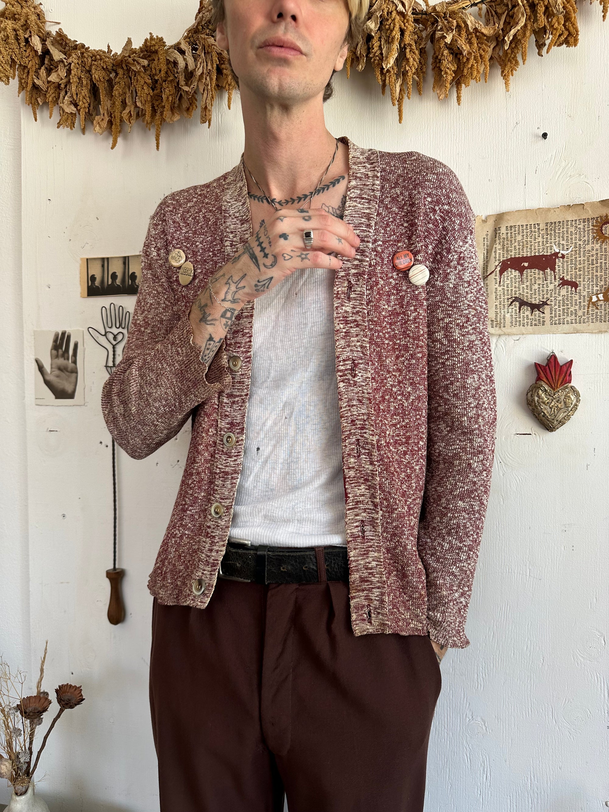 1980s Made in Italy Cotton Blend Cardigan W/ Pins