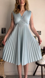 1980s Baby Blue Pleated Dress (S)