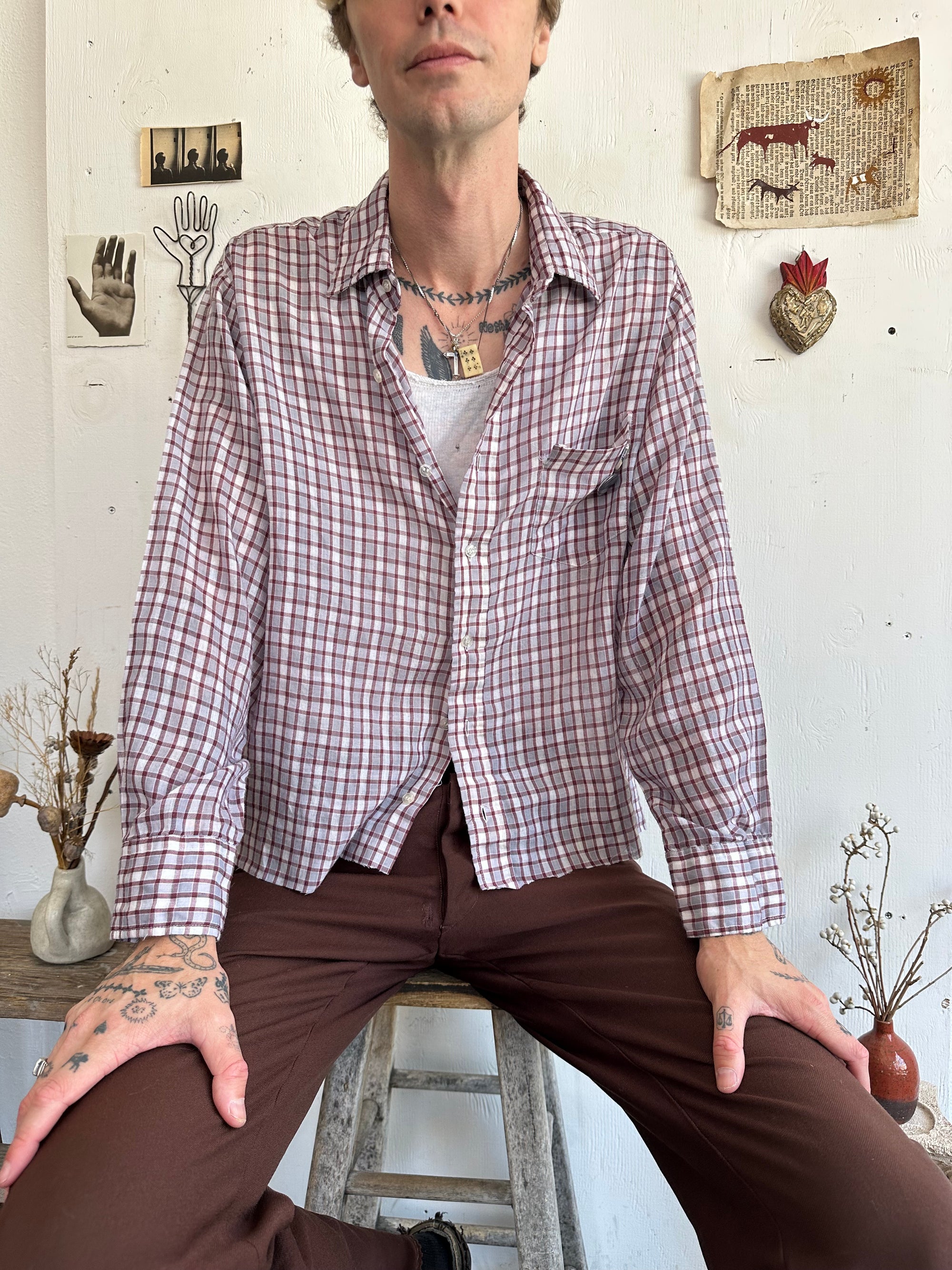 1970s Gauzy Paper Thin Check Button Up