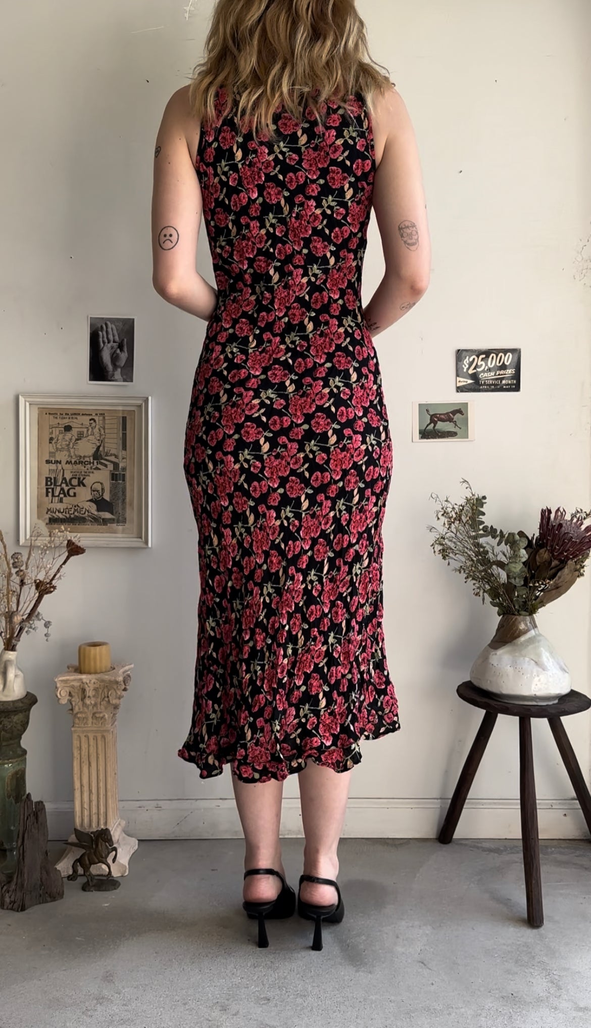 1990s Roses Midi Dress (S/M)