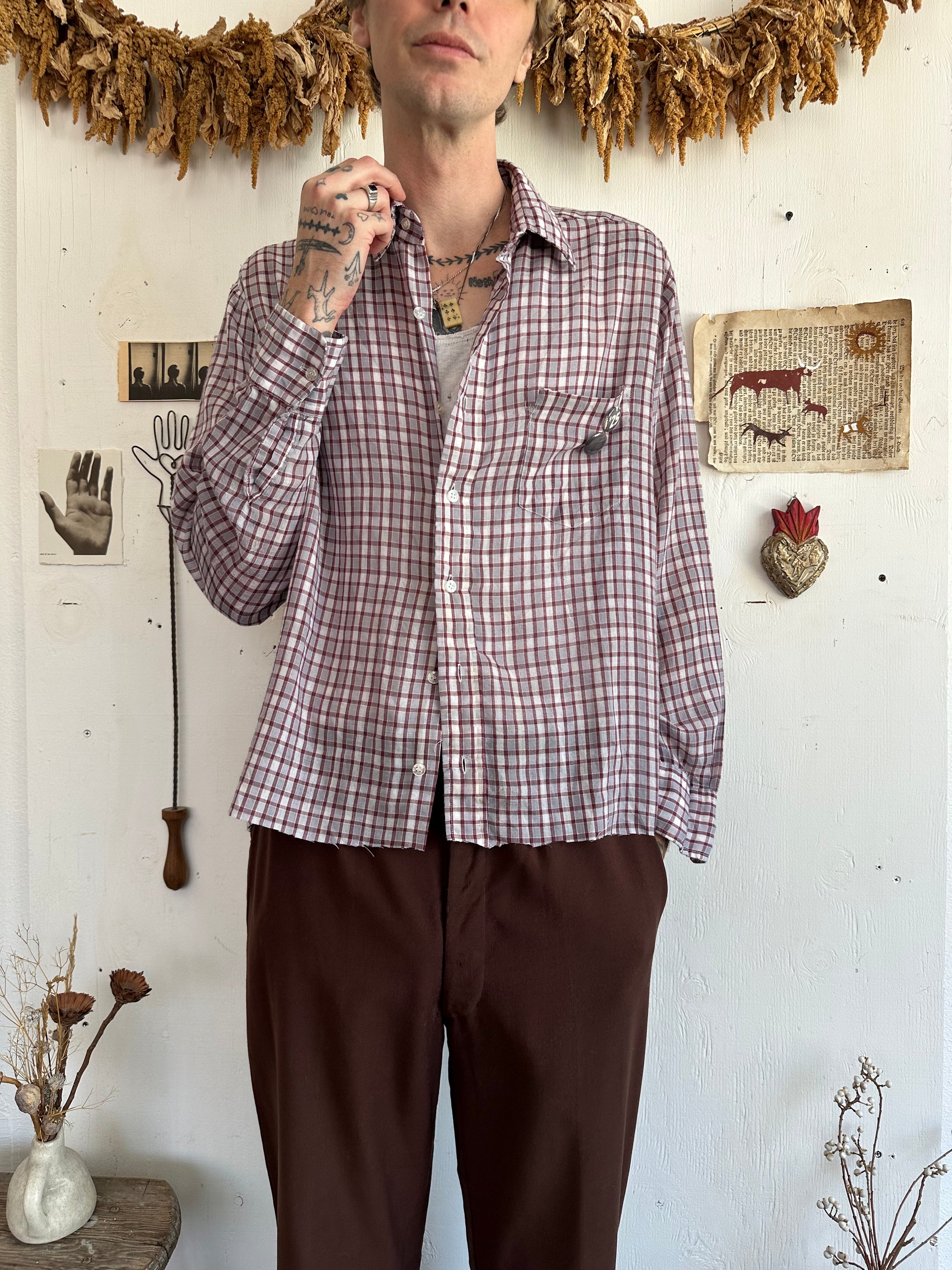 1970s Gauzy Paper Thin Check Button Up