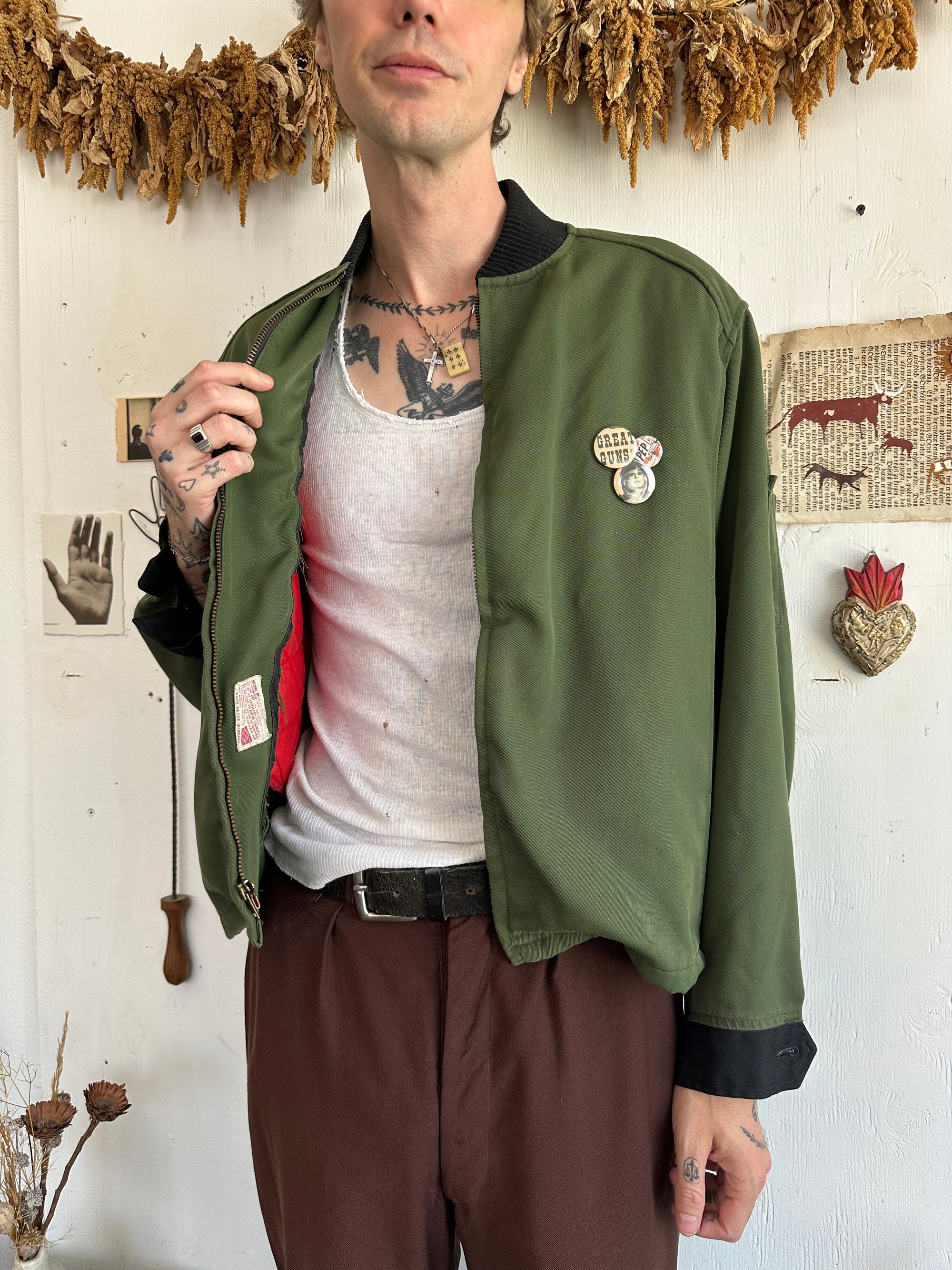 1970s Green Bomber Jacket W/ Pins
