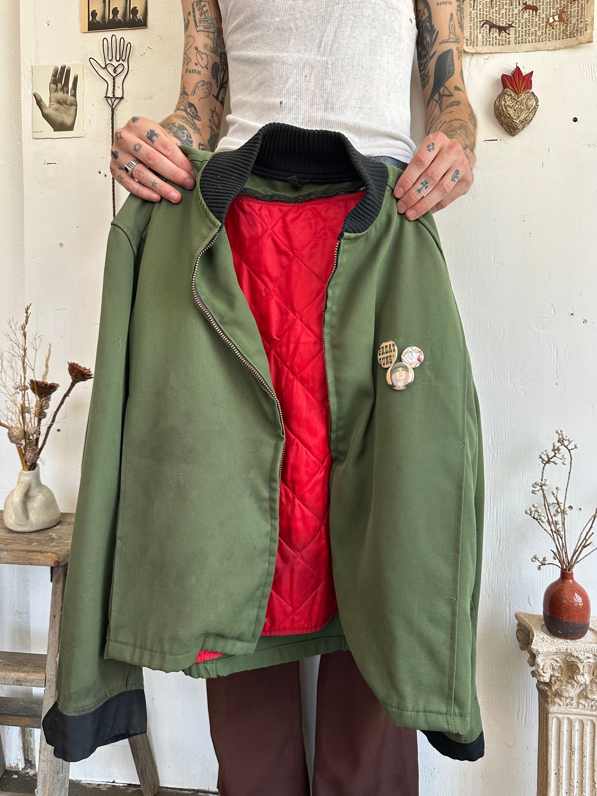 1970s Green Bomber Jacket W/ Pins
