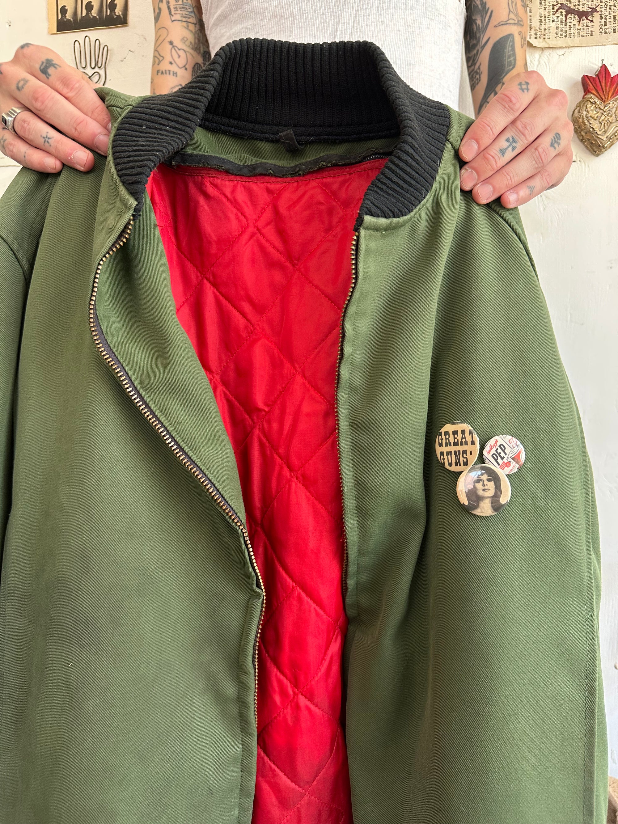 1970s Green Bomber Jacket W/ Pins