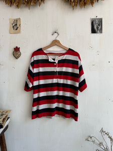 1980s Striped Henley Short Sleeve (Boxy L)
