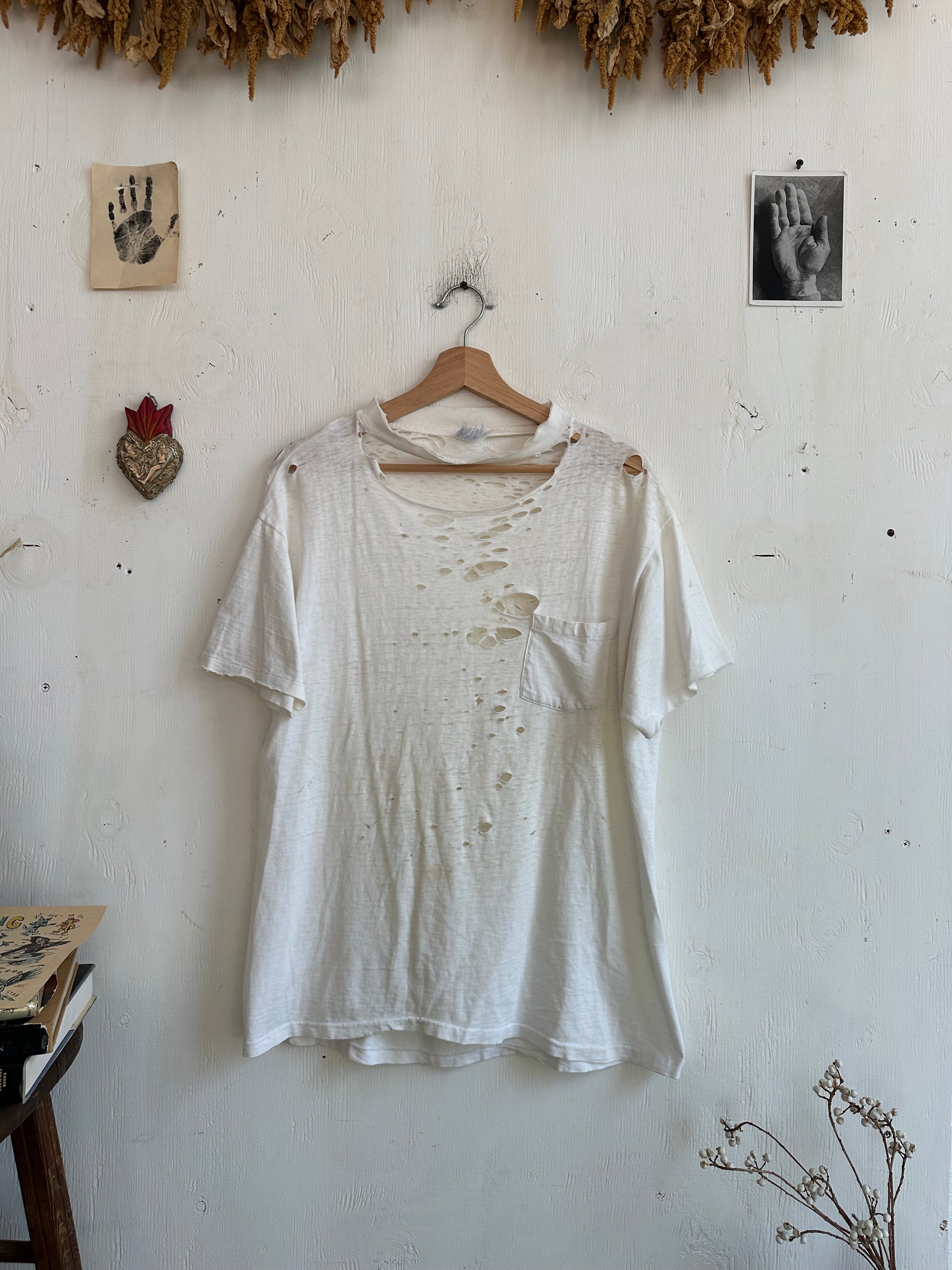 1980s Thrashed White Pocket Tee (L)