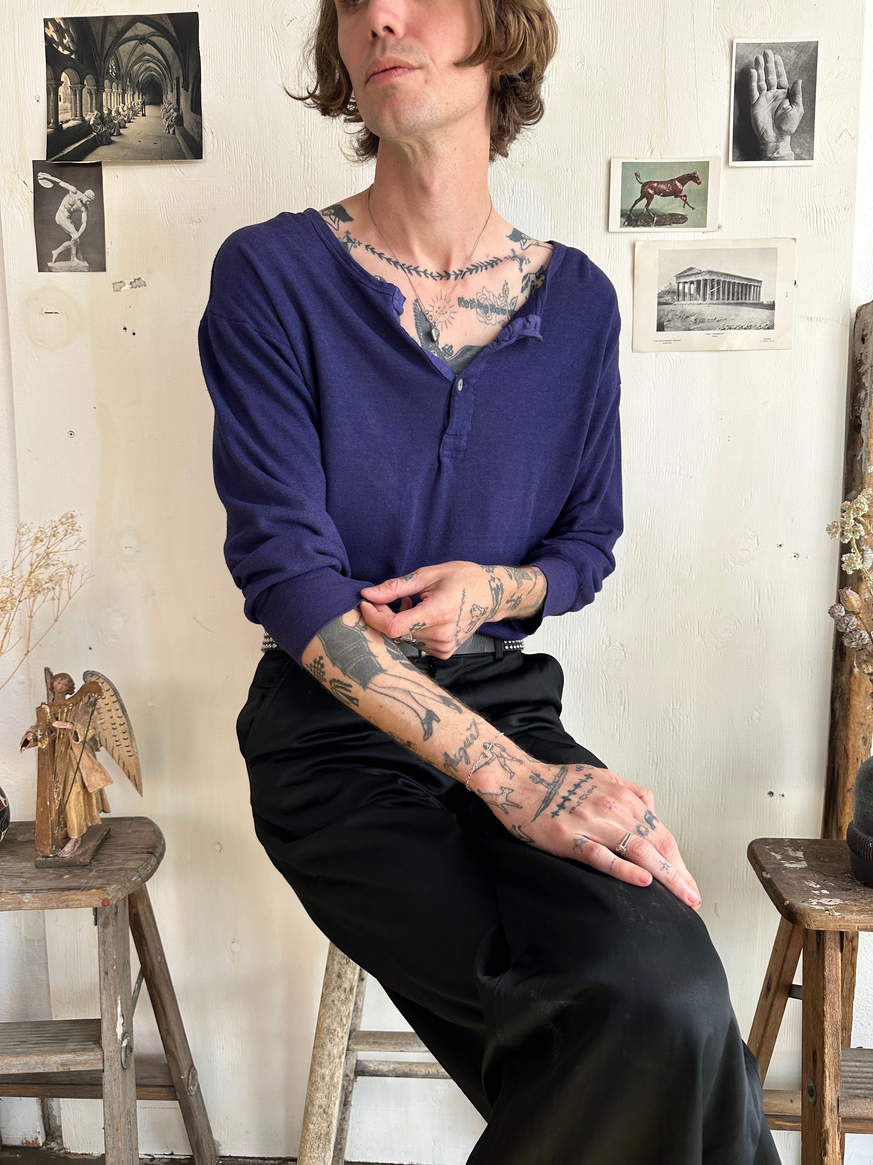 1960s French Terry Indigo Henley (Boxy M/L)