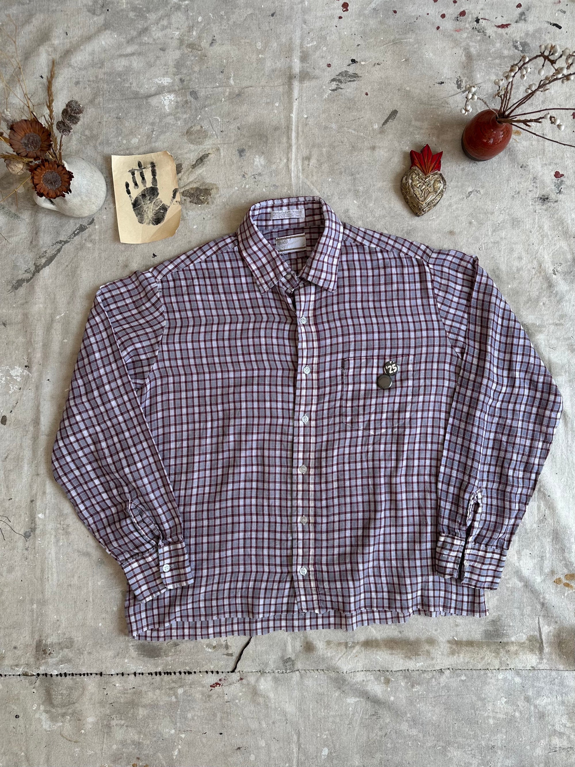 1970s Gauzy Paper Thin Check Button Up