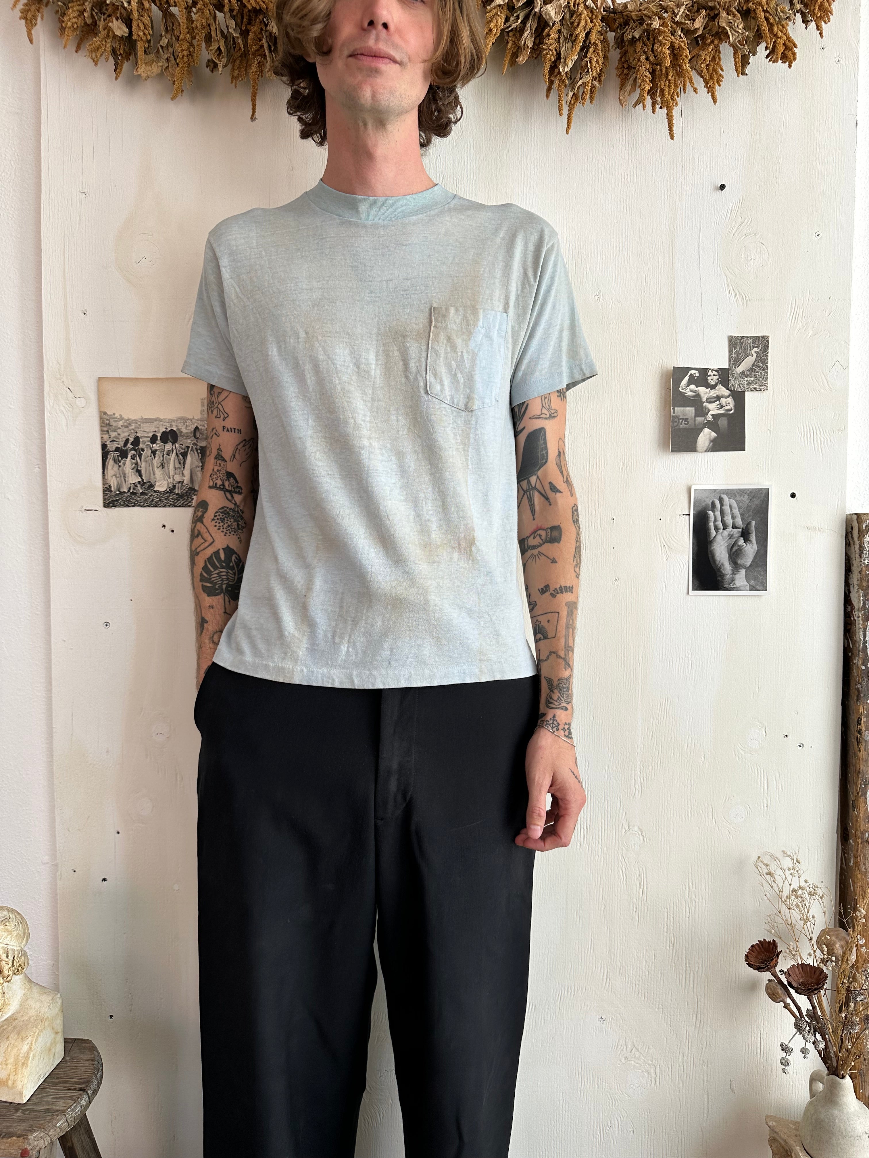 1970s Paper Thin Baby Blue Pocket Tee (M)