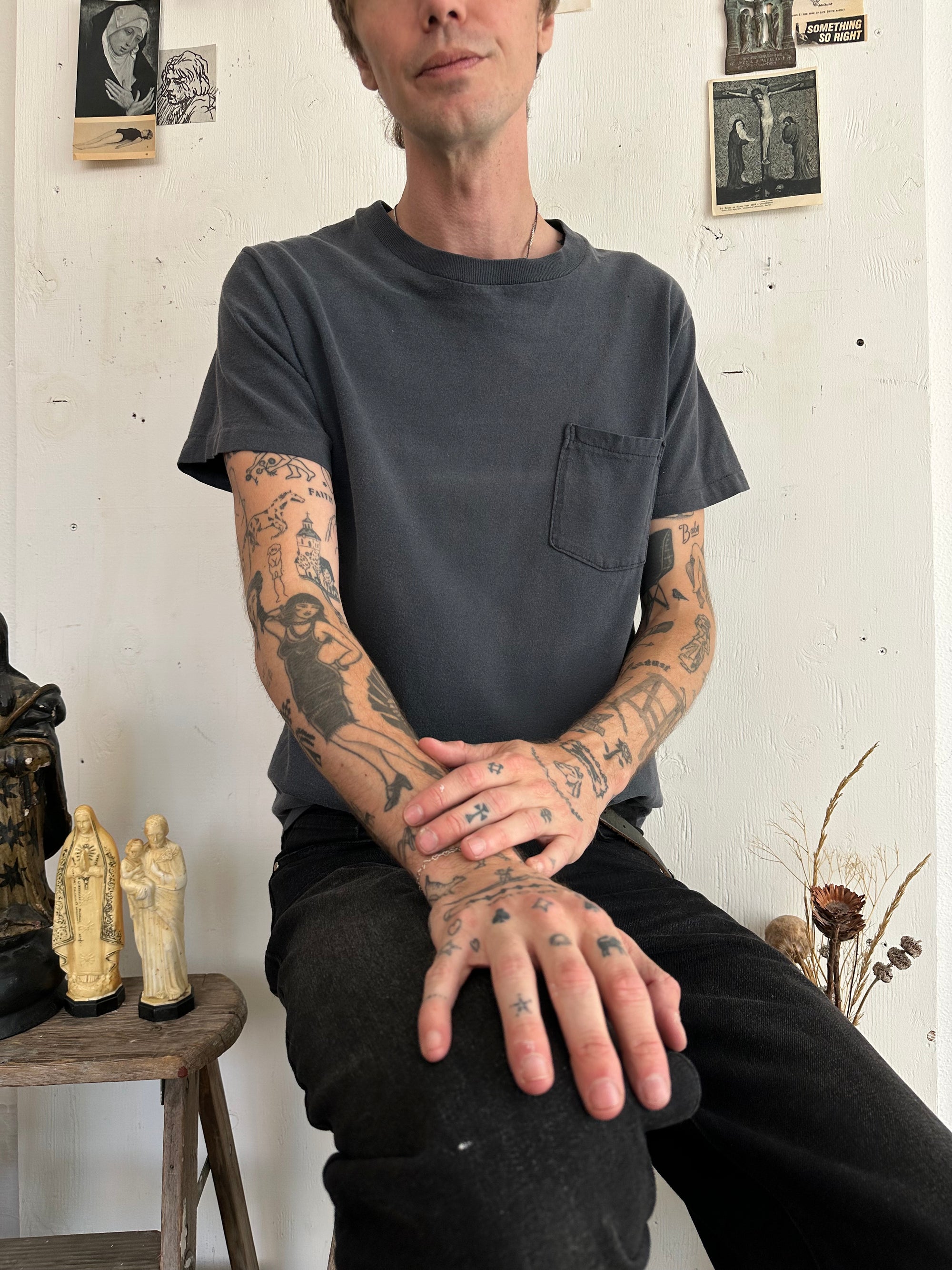 1970s Perfect Faded Black Penneys Pocket Tee
