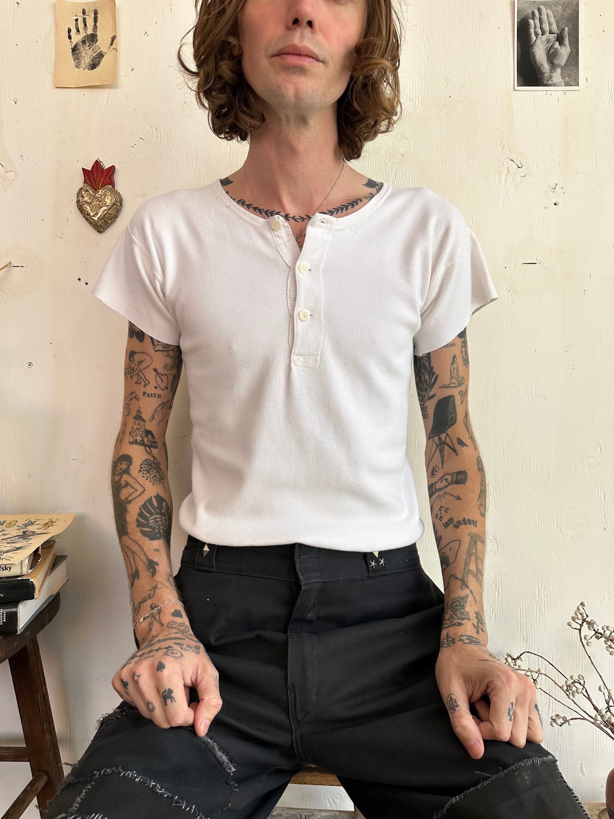 1960s Short Sleeve Henley (M)
