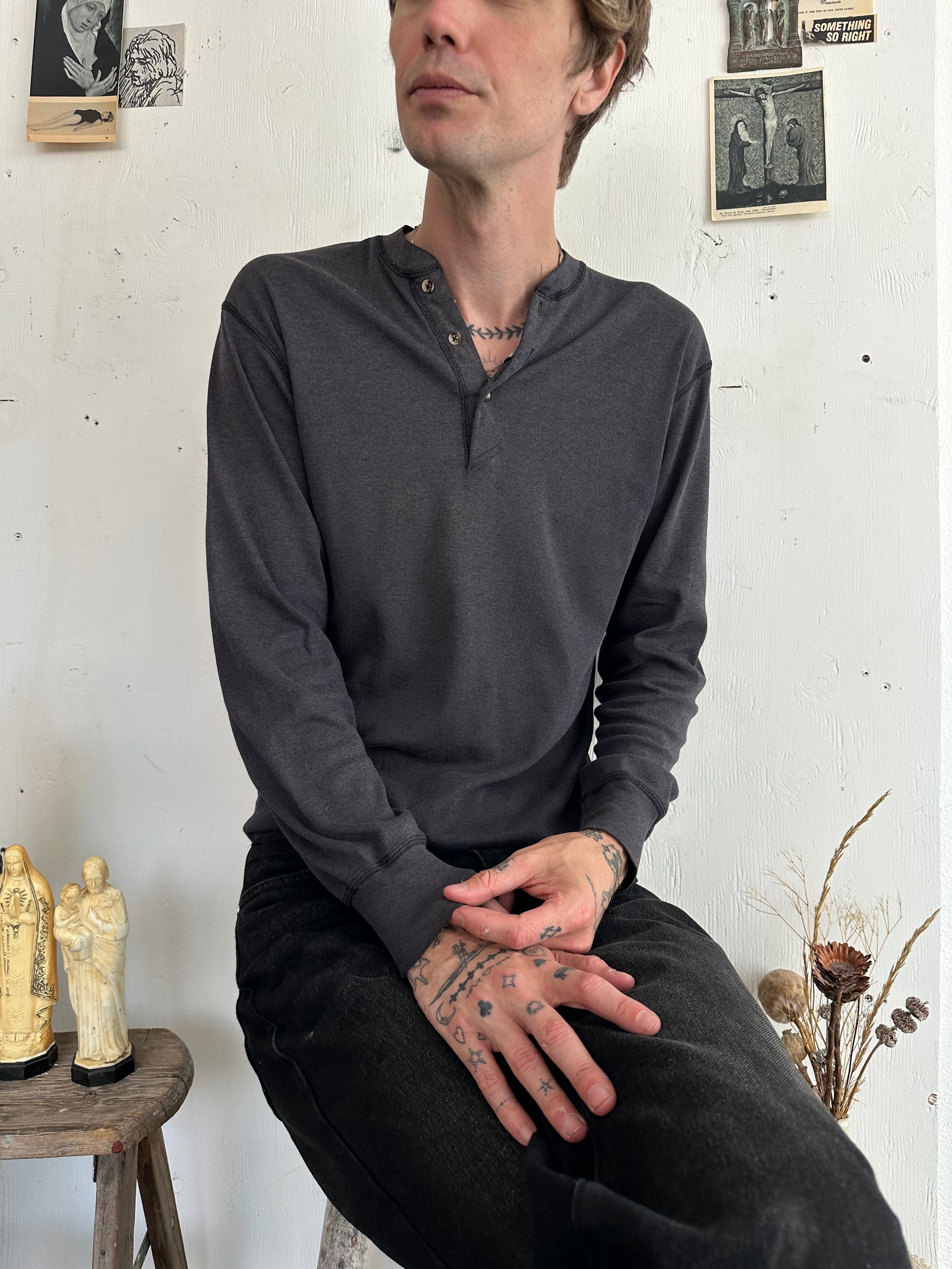 1990s Faded Black Henley