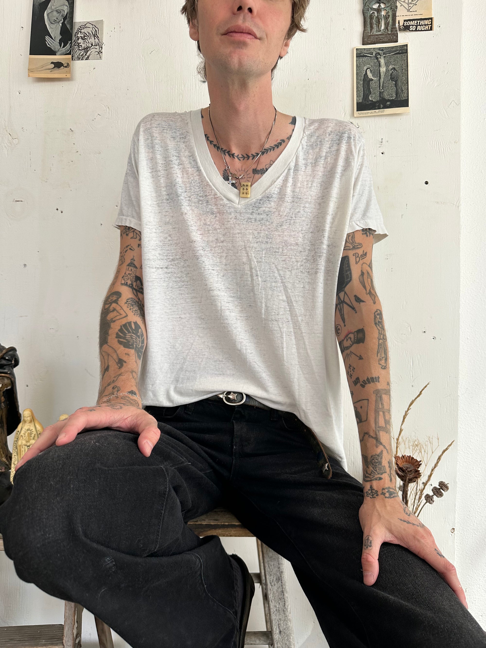 1970s Paper Thin V-Neck