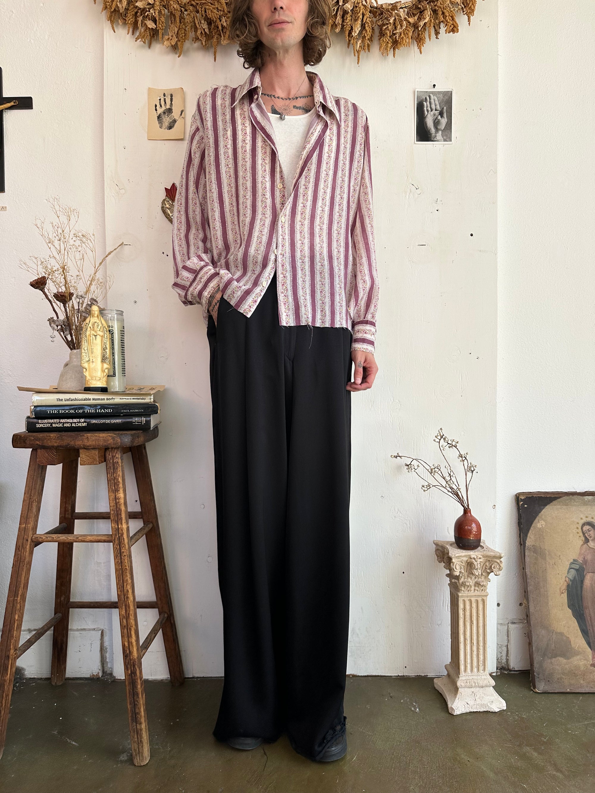 1970s Well Worn Floral Striped Shirt