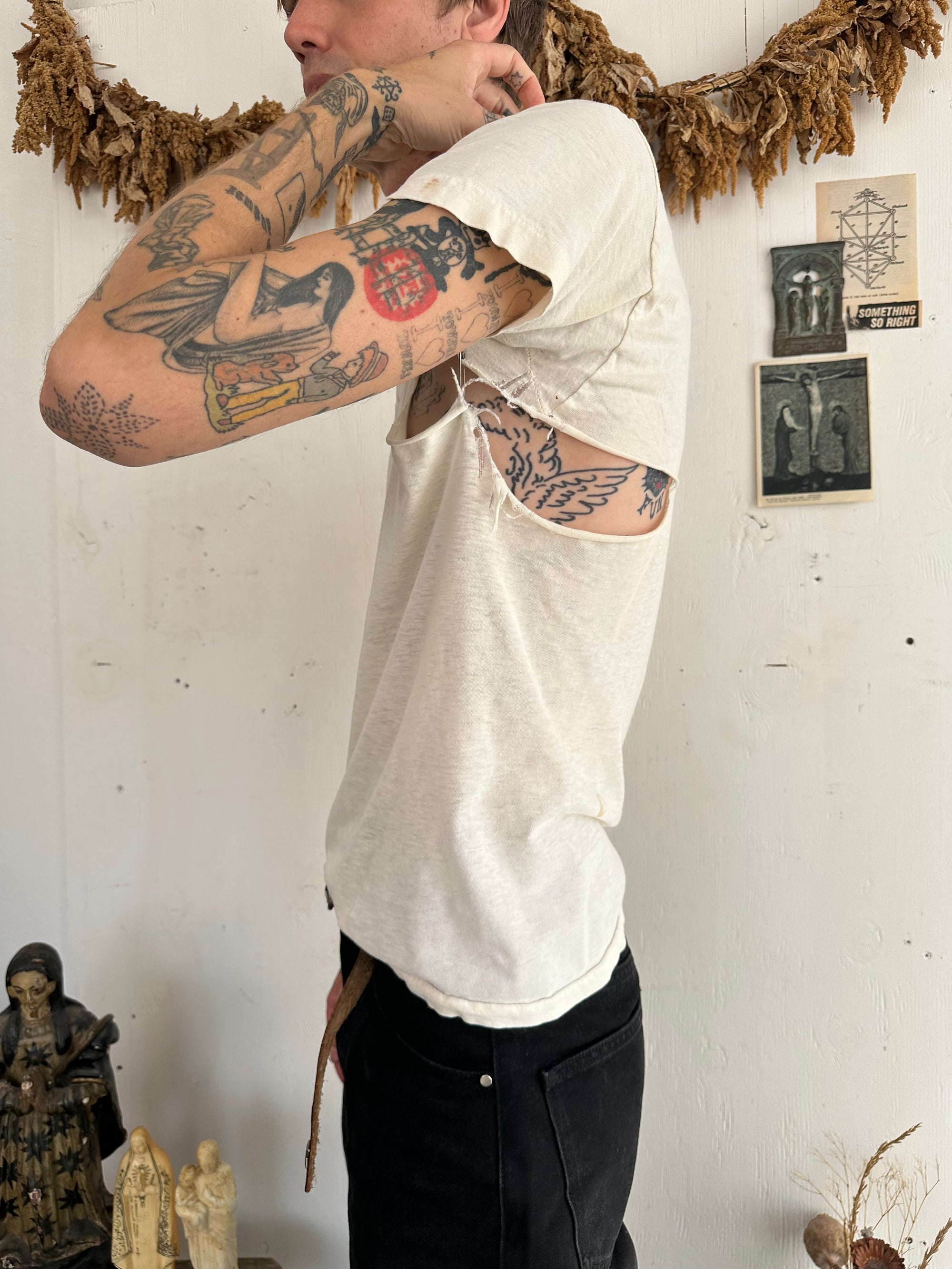 1970s Thrashed Paper Thin White V-Neck
