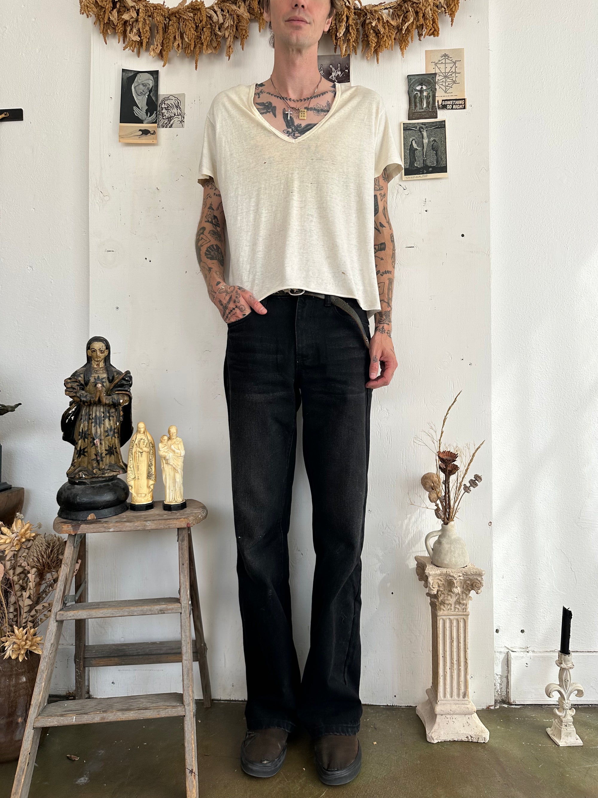 1970s Well Worn White V-Neck