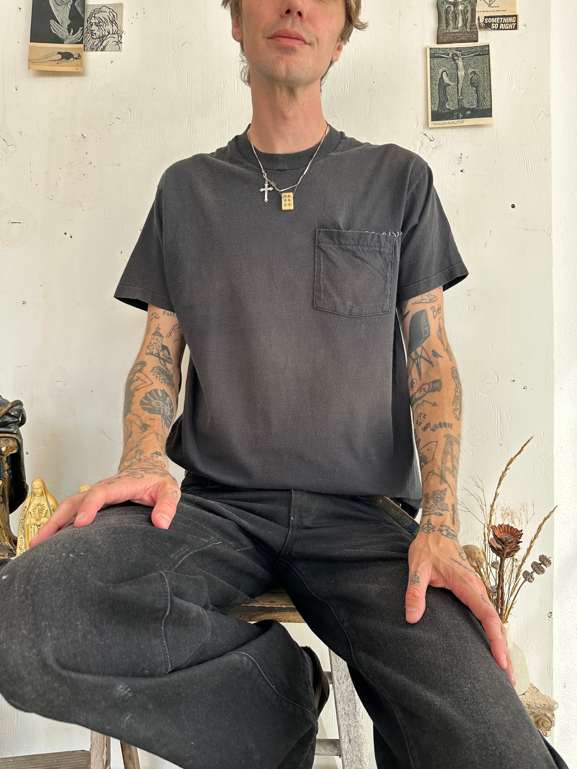 1990s Repaired Black Pocket Tee