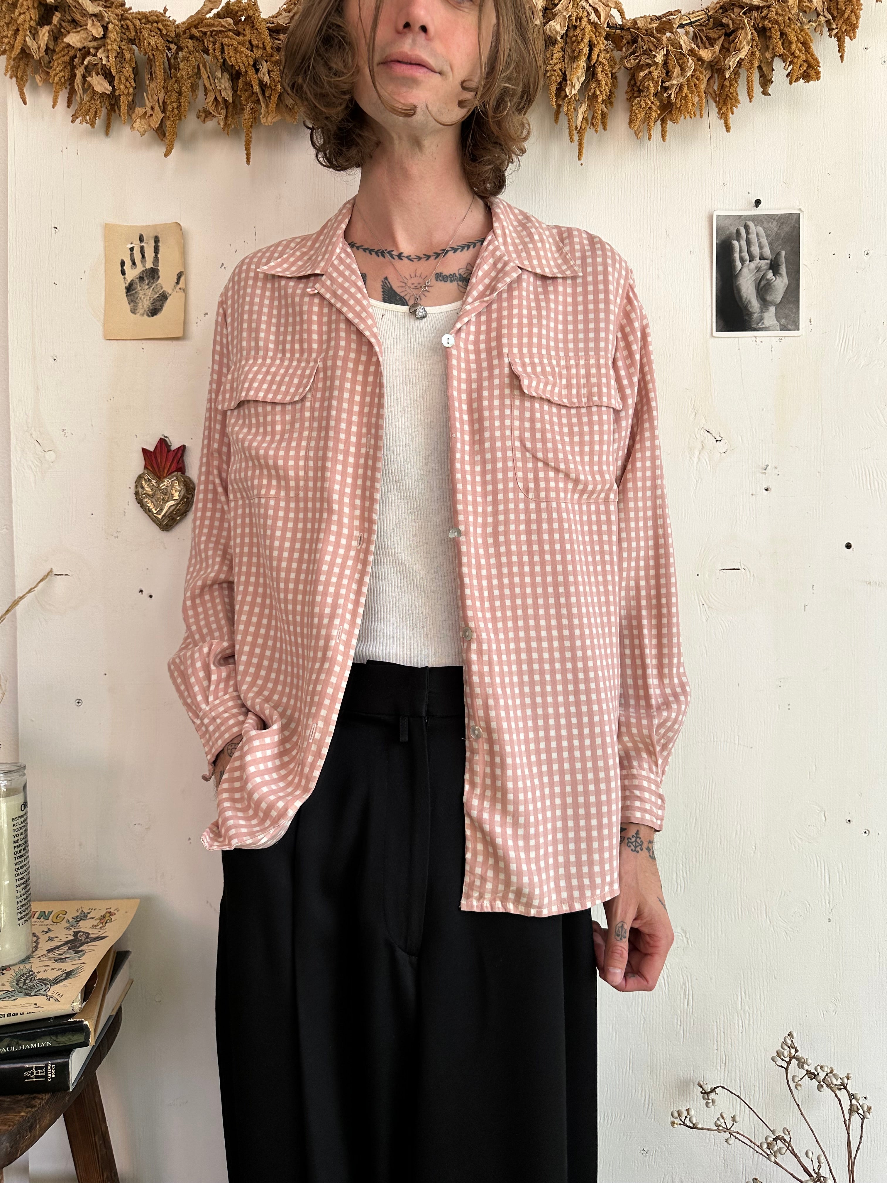 1980s Silk Loop Collar Button Up (M)