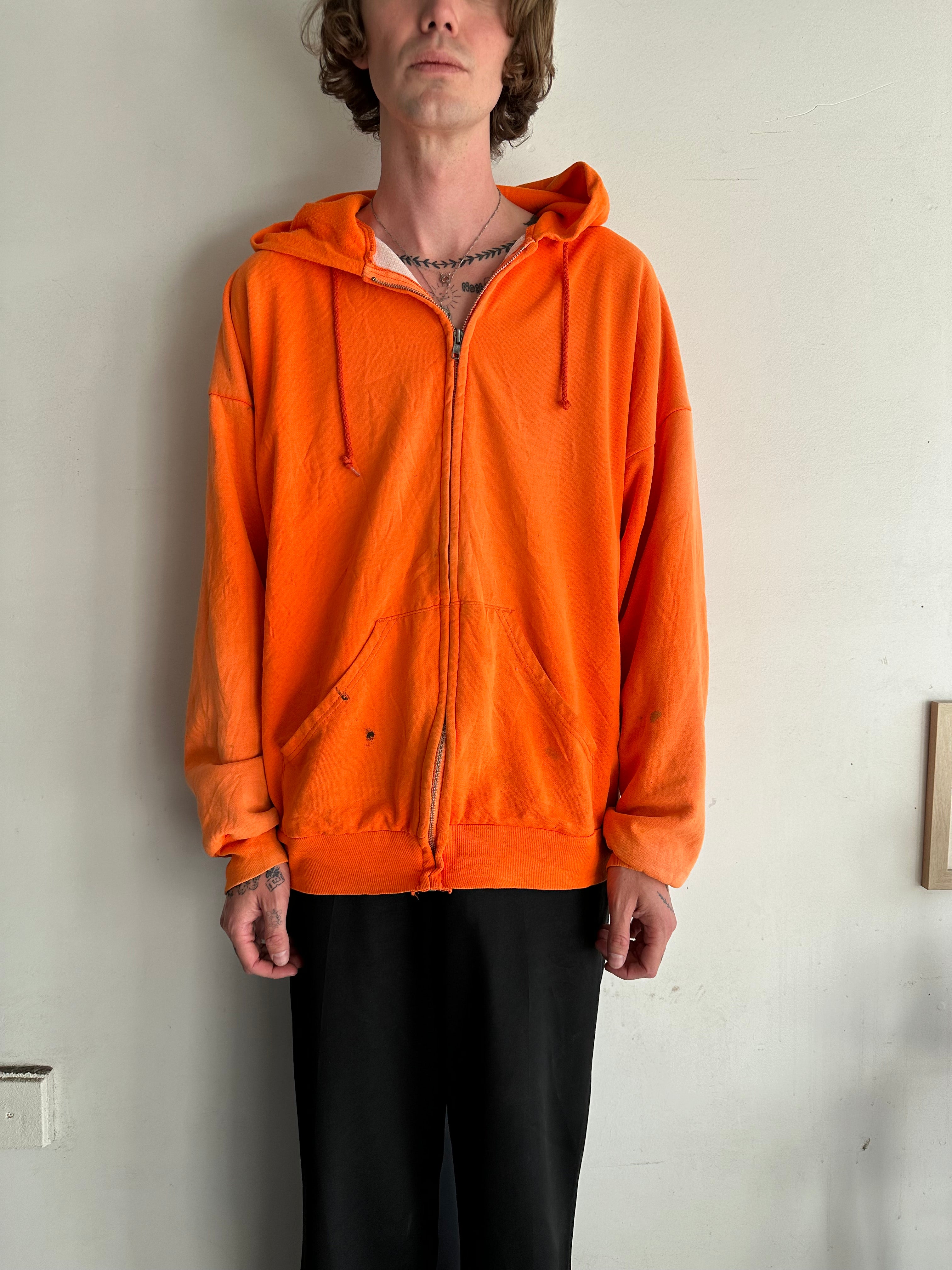 1990s Sunfaded Orange Thermal Hoodie (XXL)