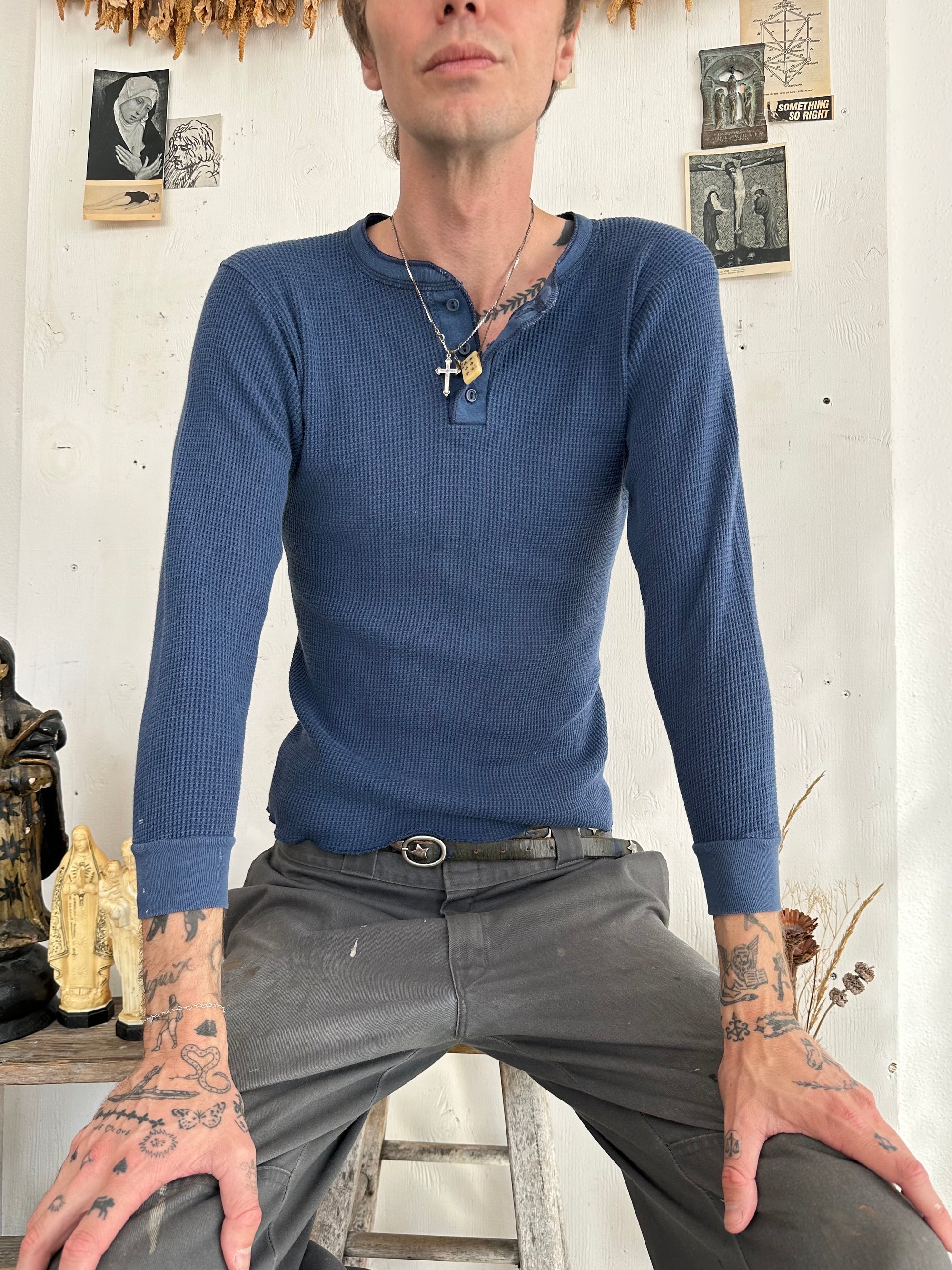 1980s Faded Blue Henley
