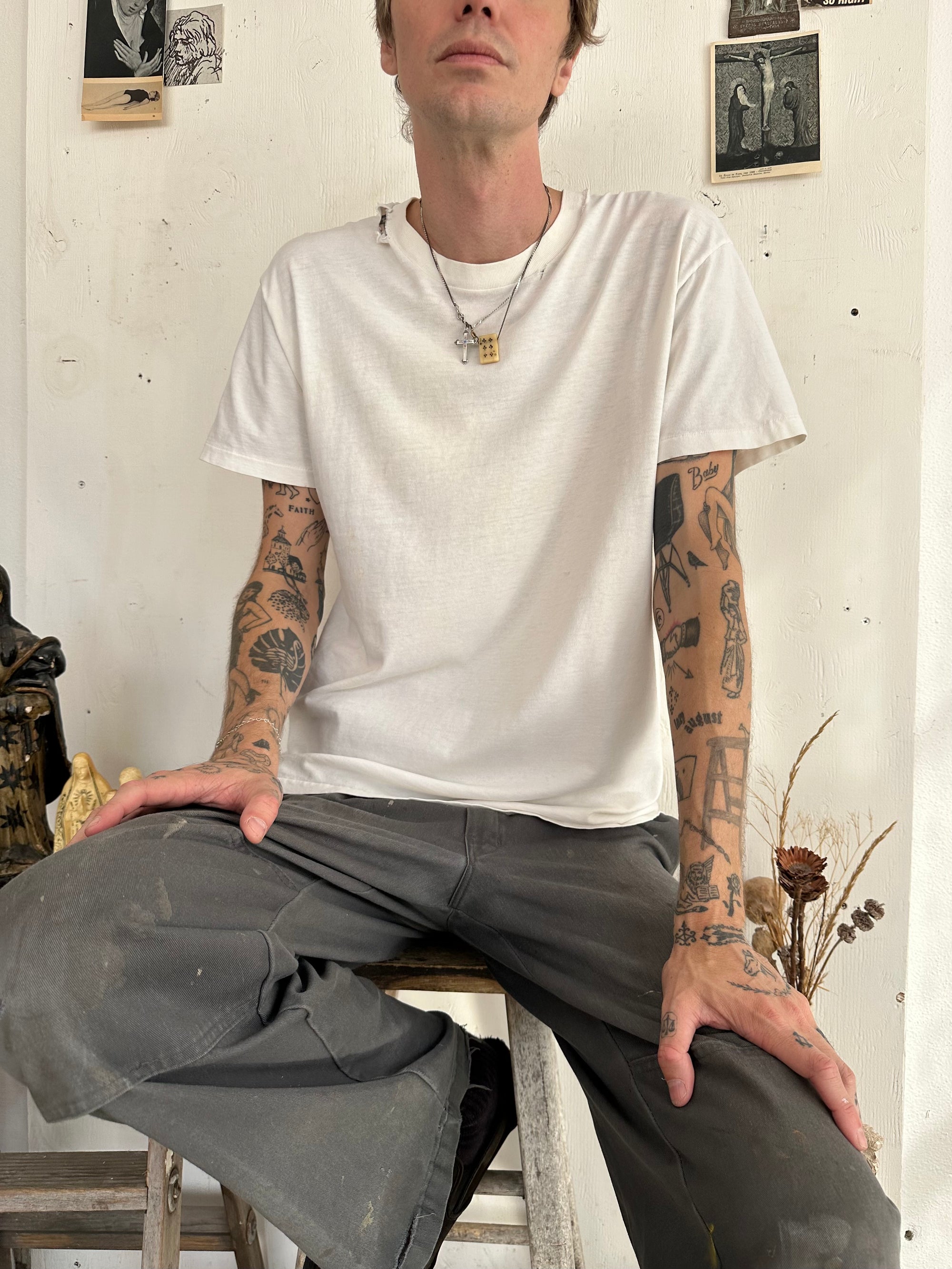1990s Well Worn White Blank
