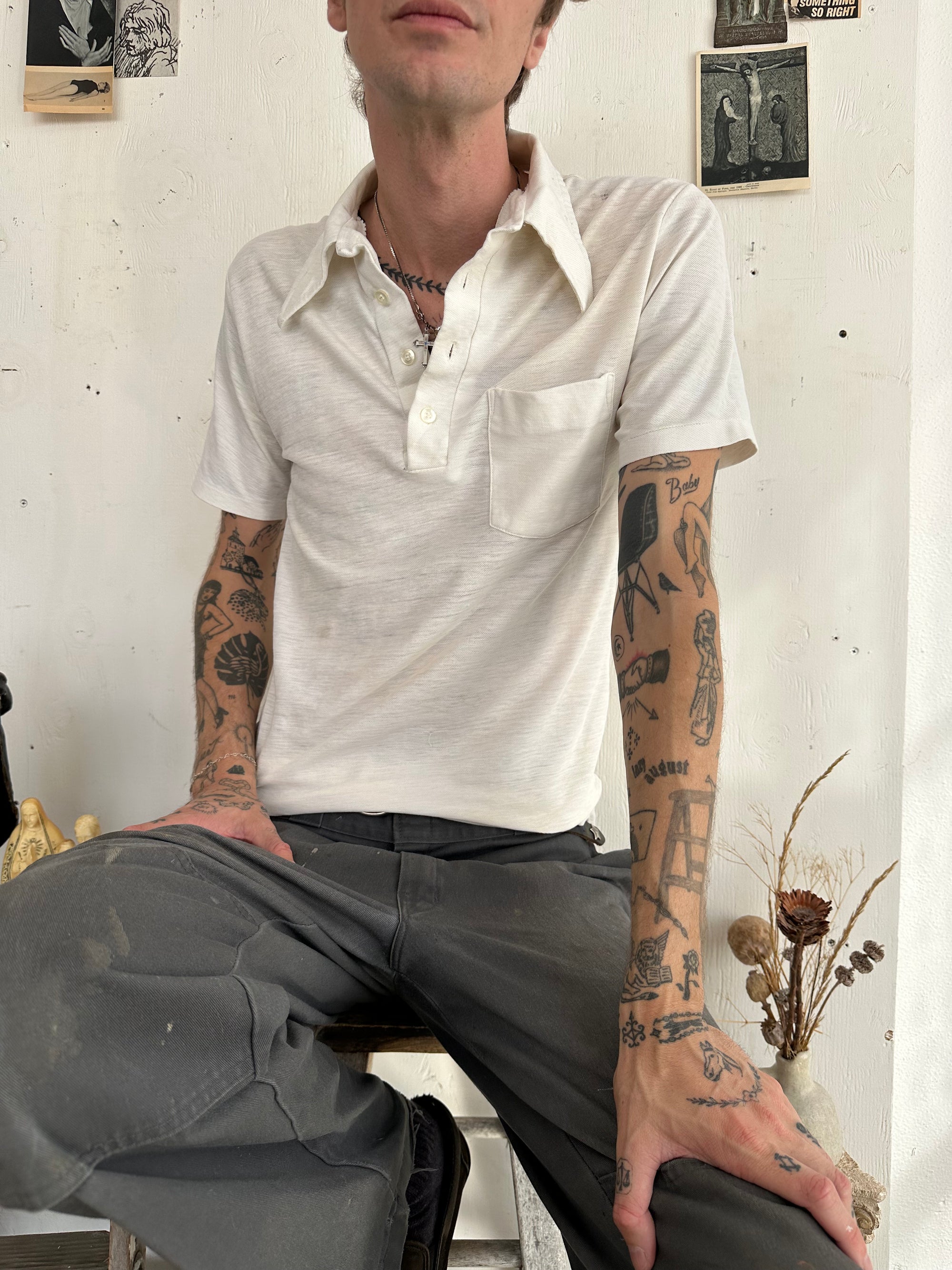 1970s Well Worn White Polo