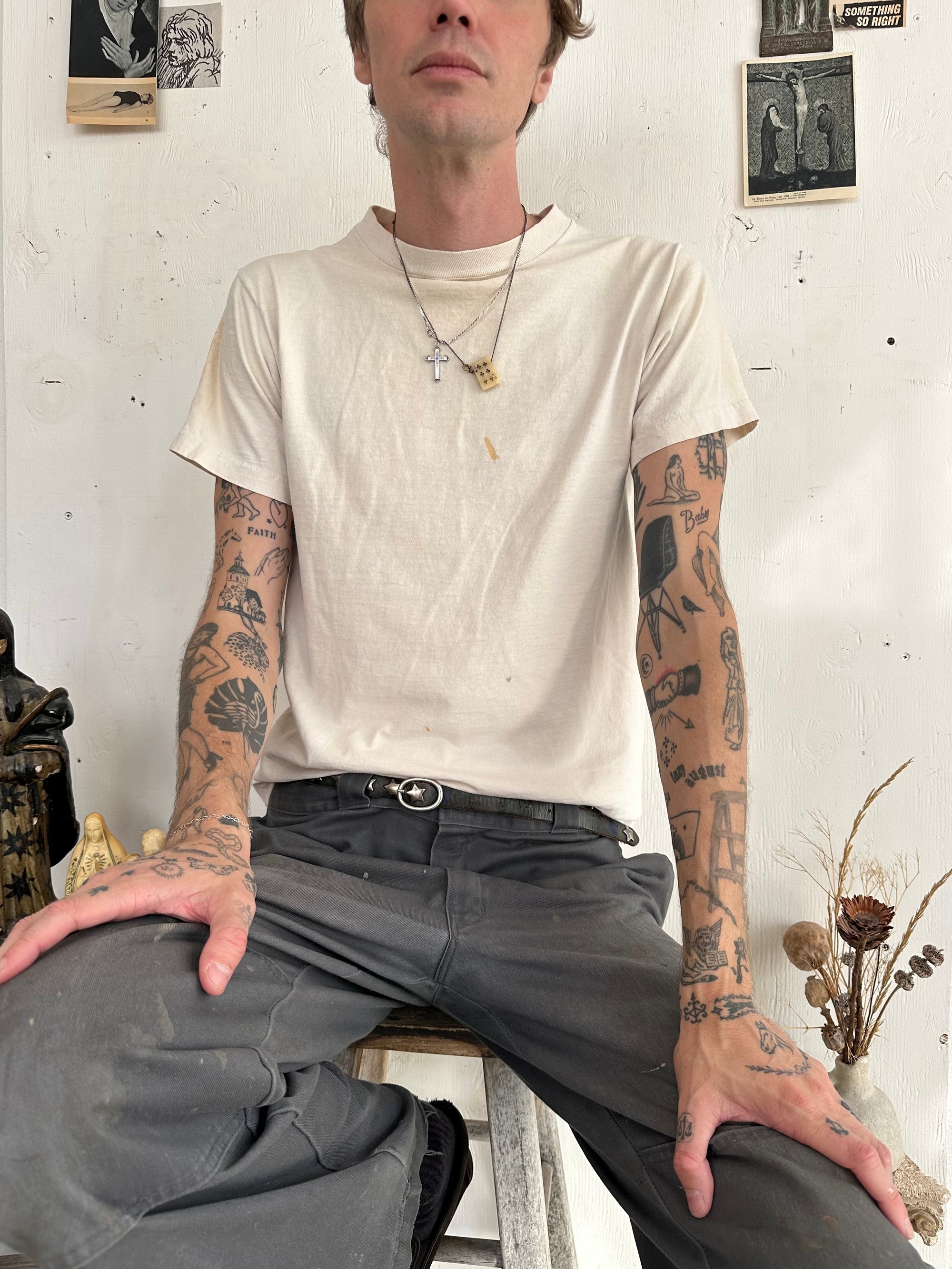1980s Well Worn White Blank