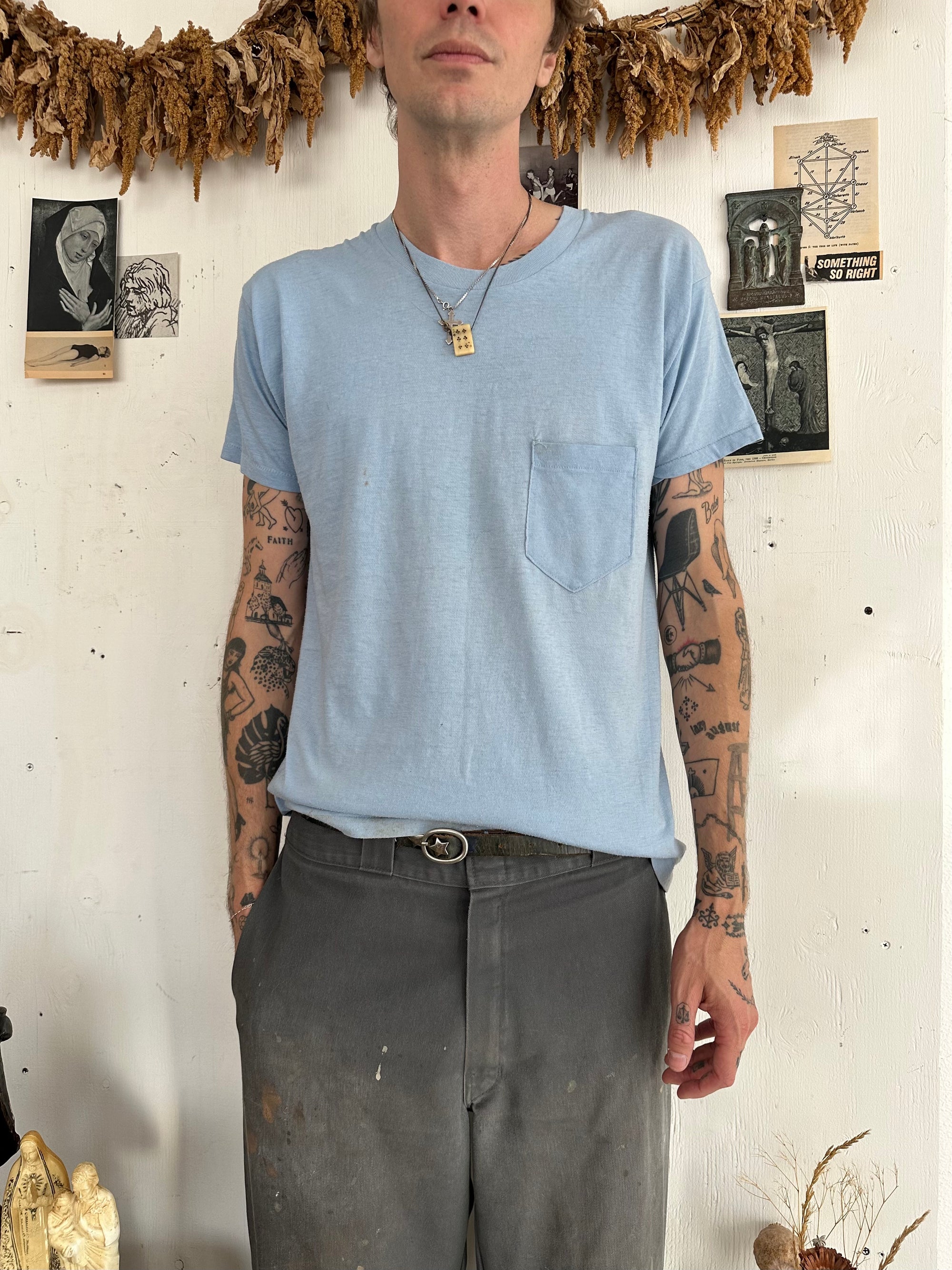 1980s Baby Blue Pocket Tee