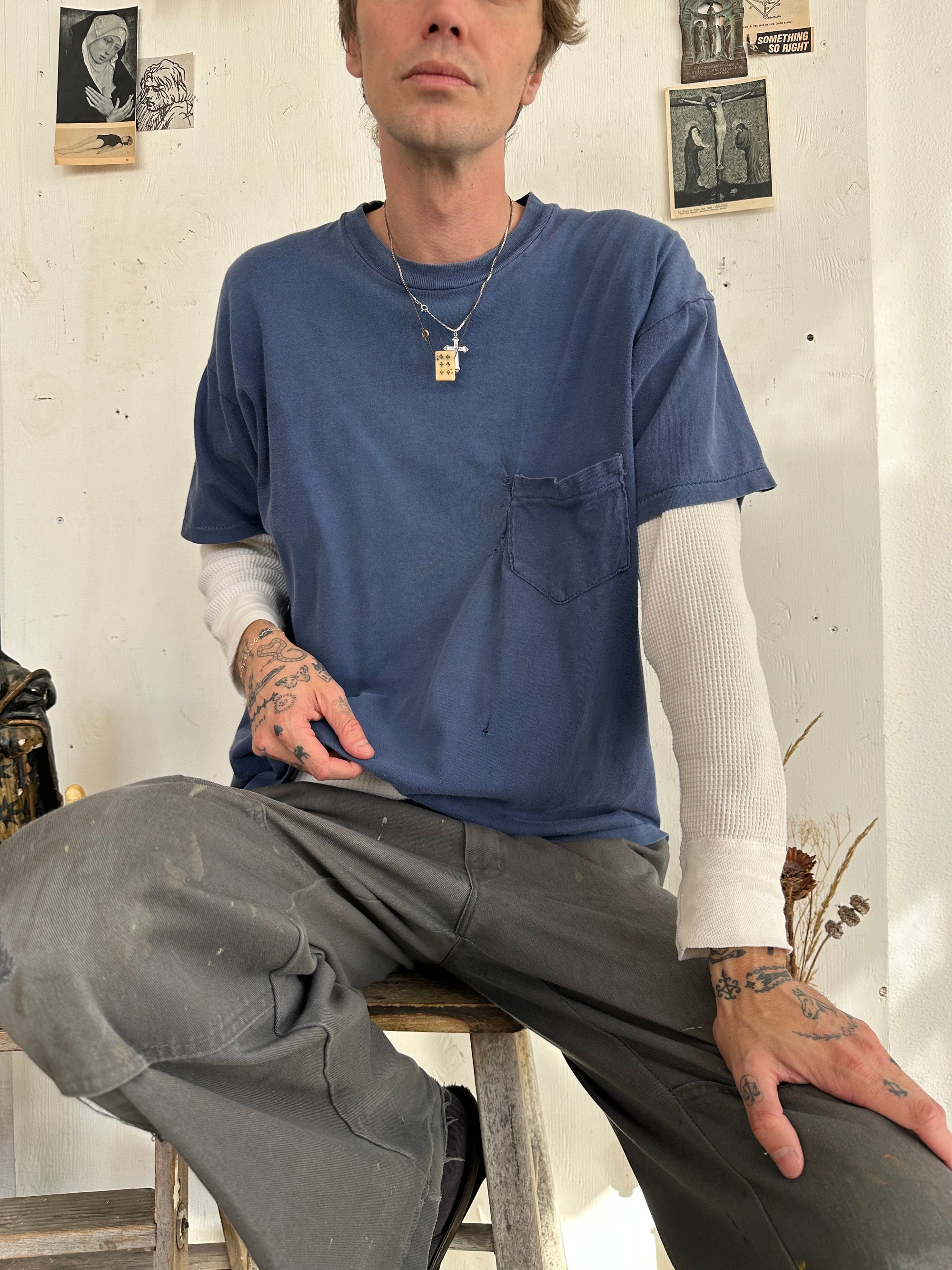 1970s Repaired Blue Pocket Tee