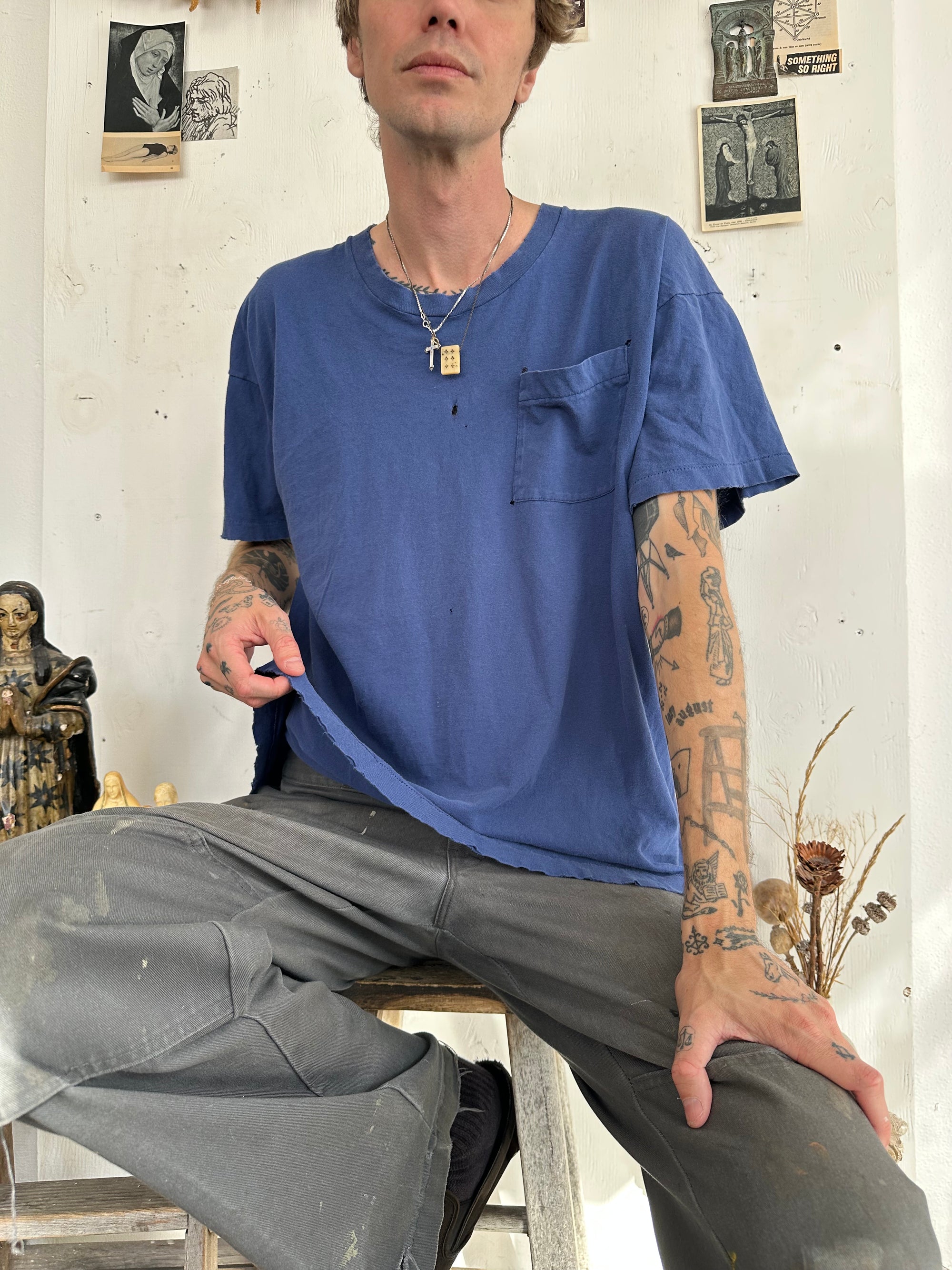 1970s Well Worn Blue Pocket Tee