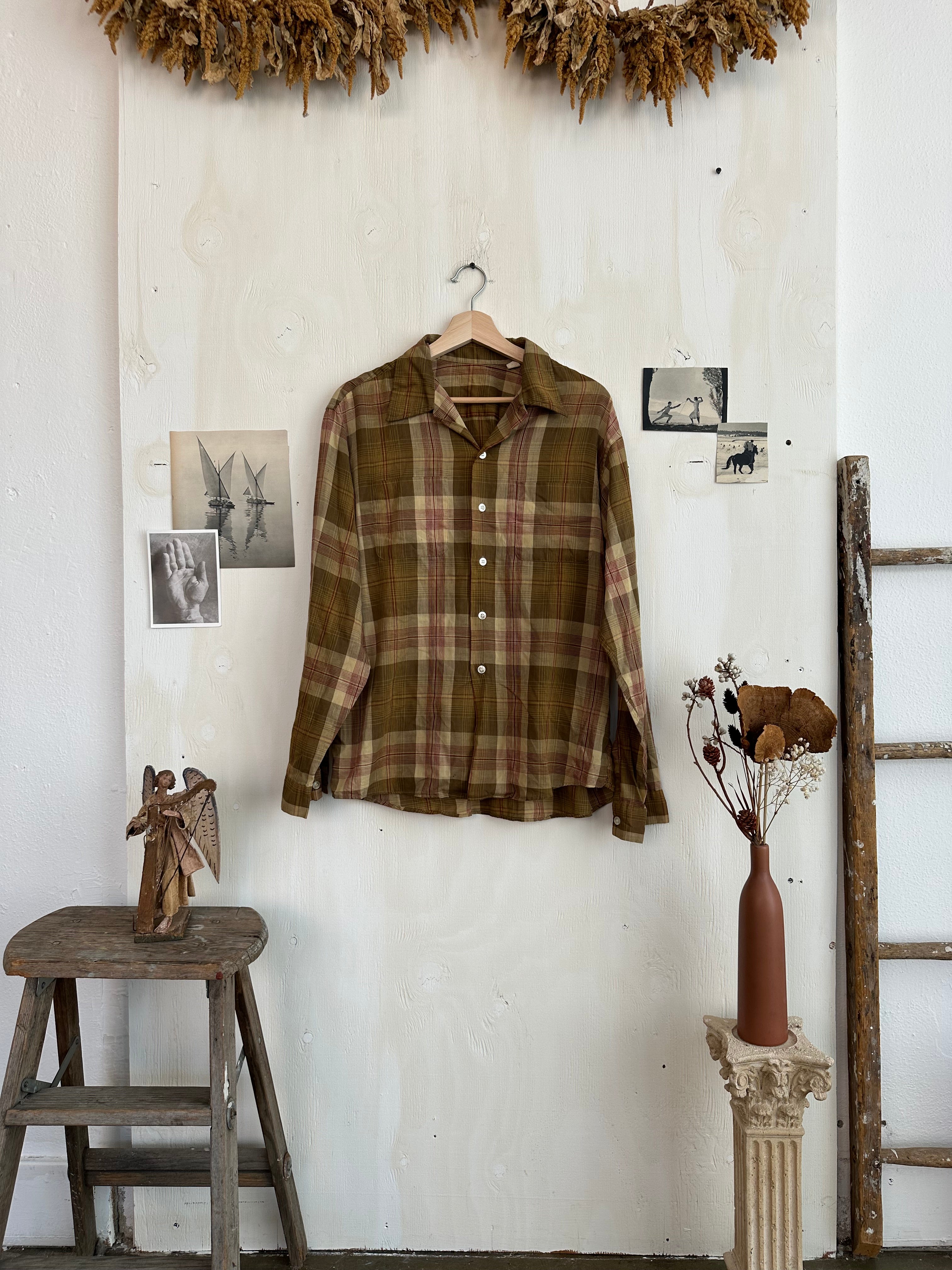 1960s Paper Thin Plaid Shirt (Boxy L)