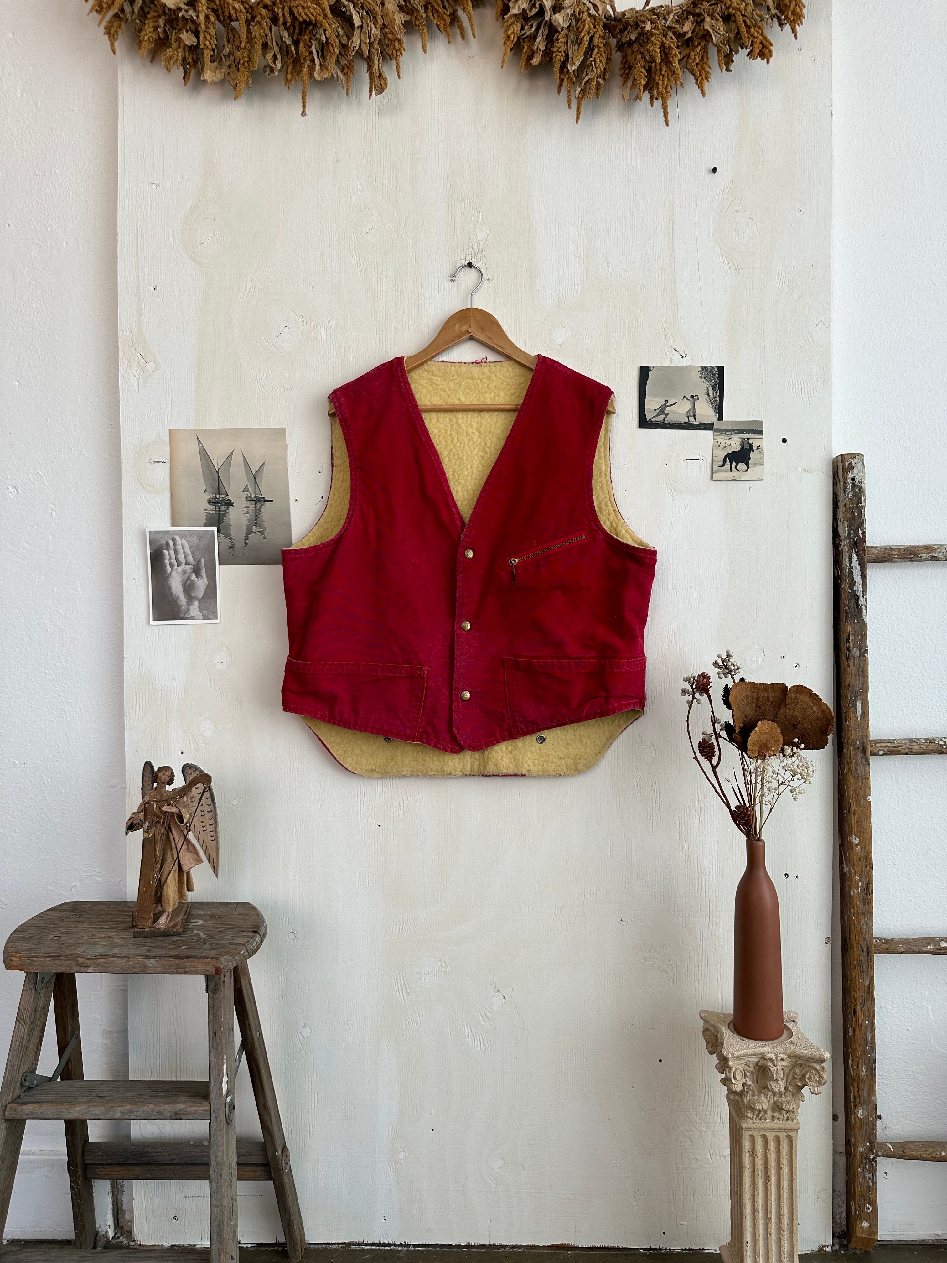 1970s Crimson Sherling Lined Vest (Boxy XL)