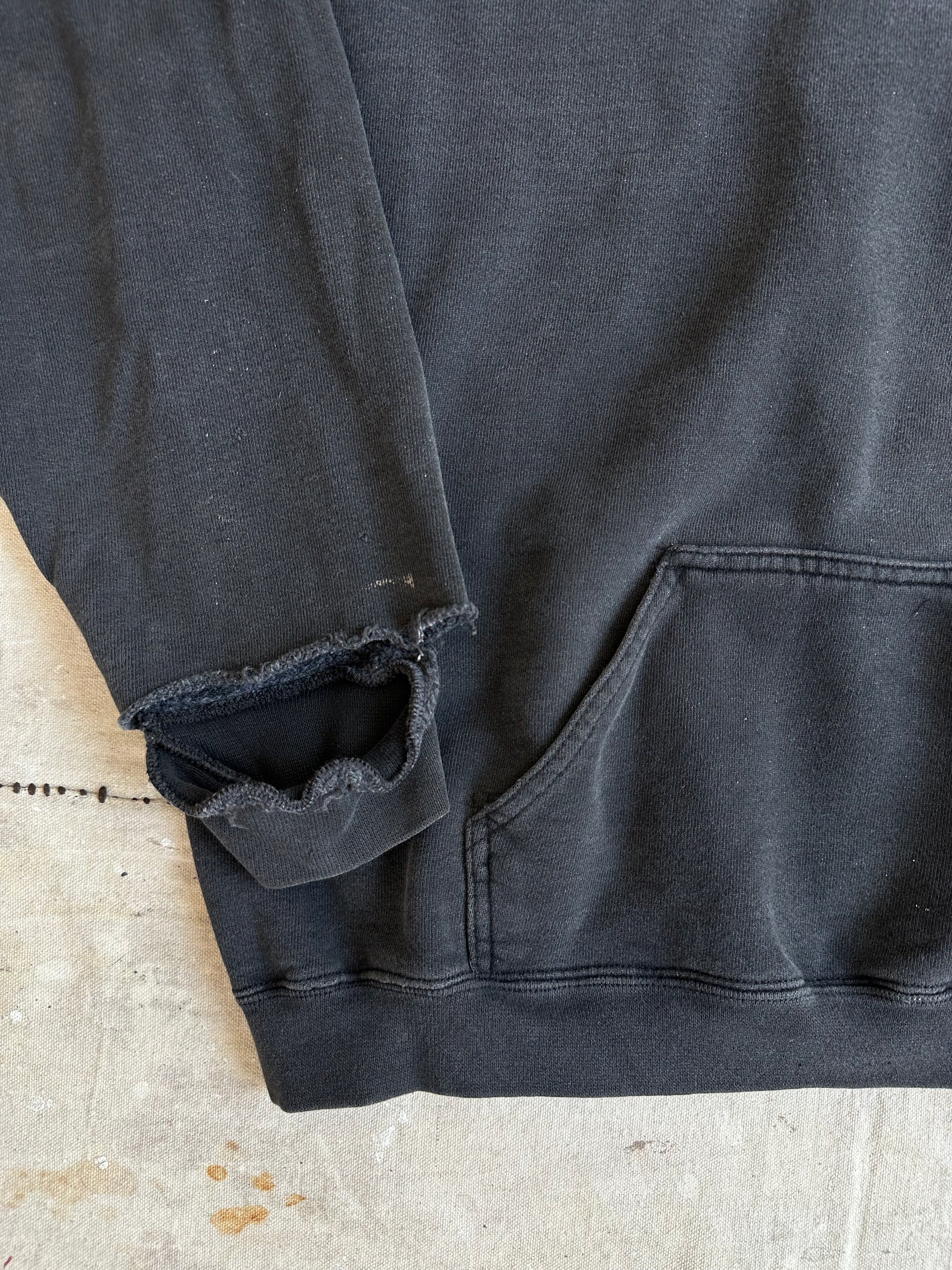 1990s Thrashed Tultex Black Hoodie W/ Pins