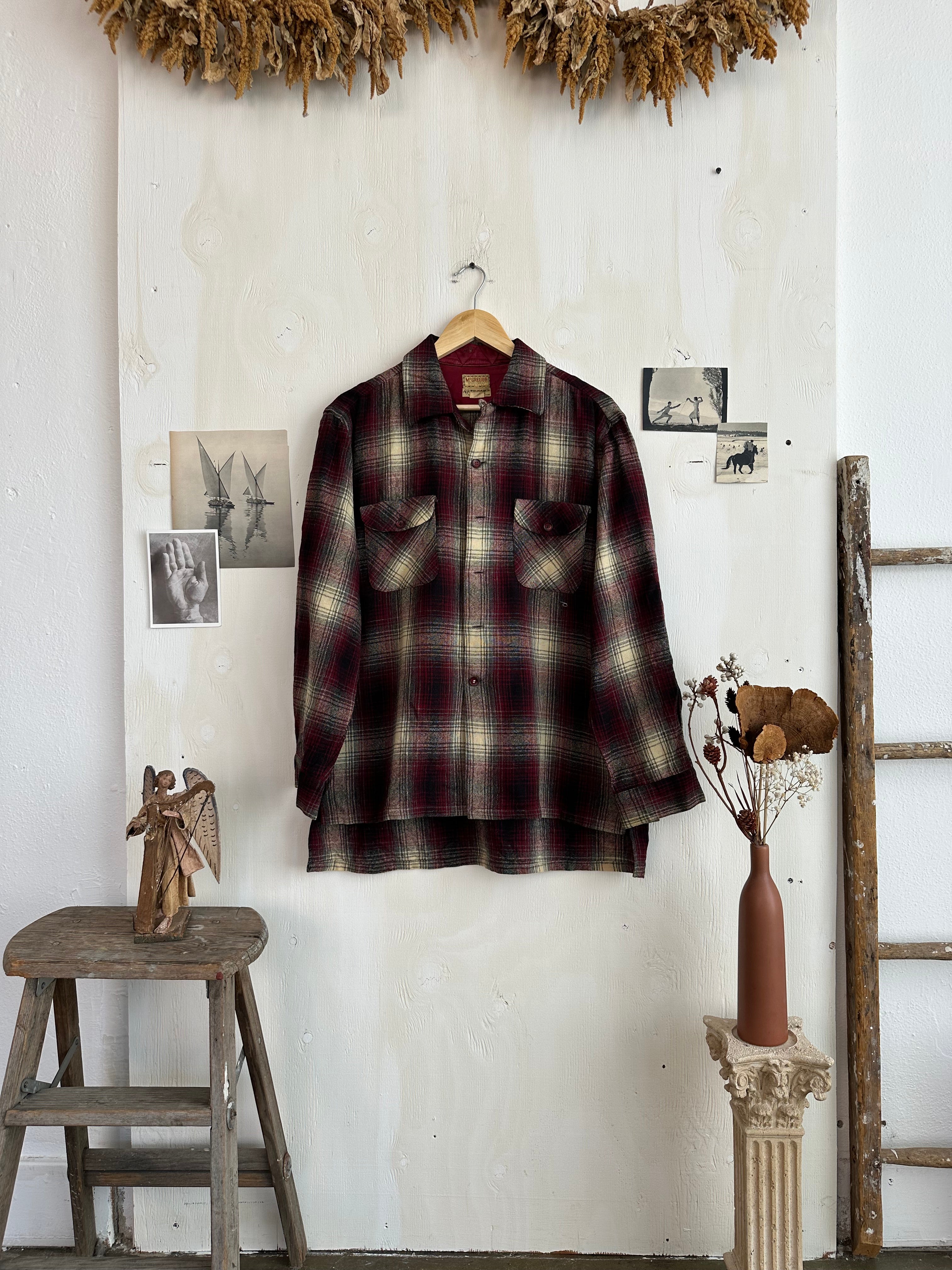 1960s Shadow Plaid McGregor Camp Collar Overshirt (L/XL)