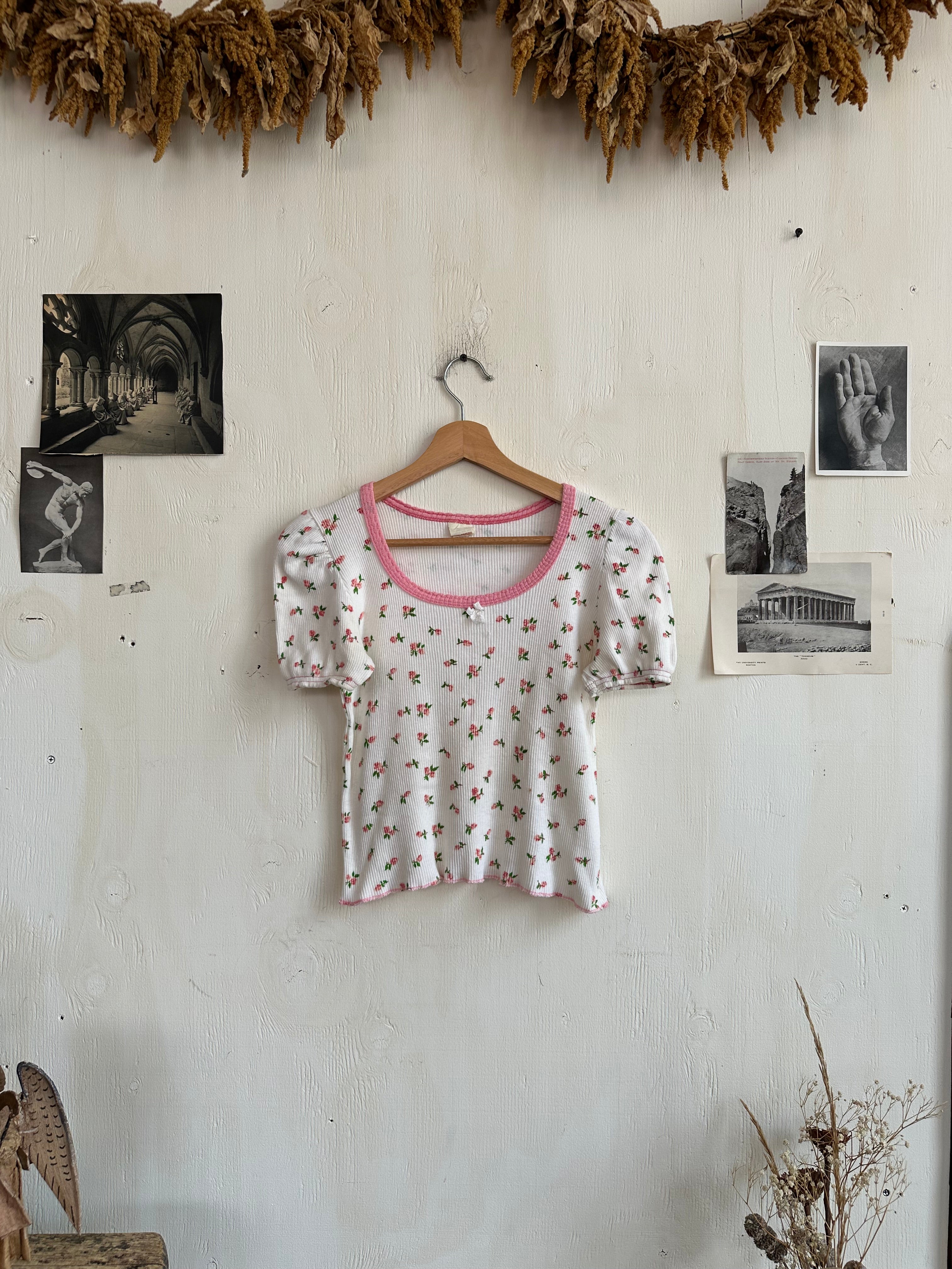 1980s Floral Cap Sleeve Tiny Tee (XS)