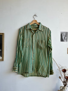 1960s Thrashed Green-Striped Button-Up (L)