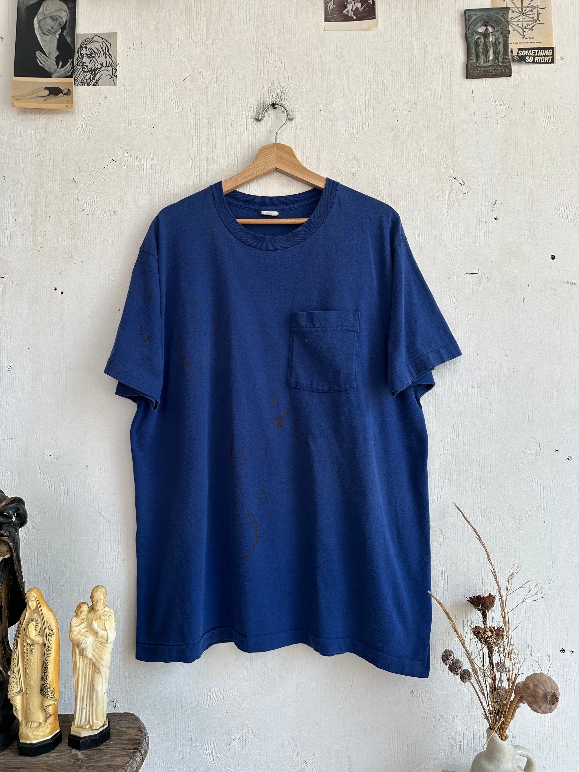 1990s Paint Stained Blue Pocket Tee