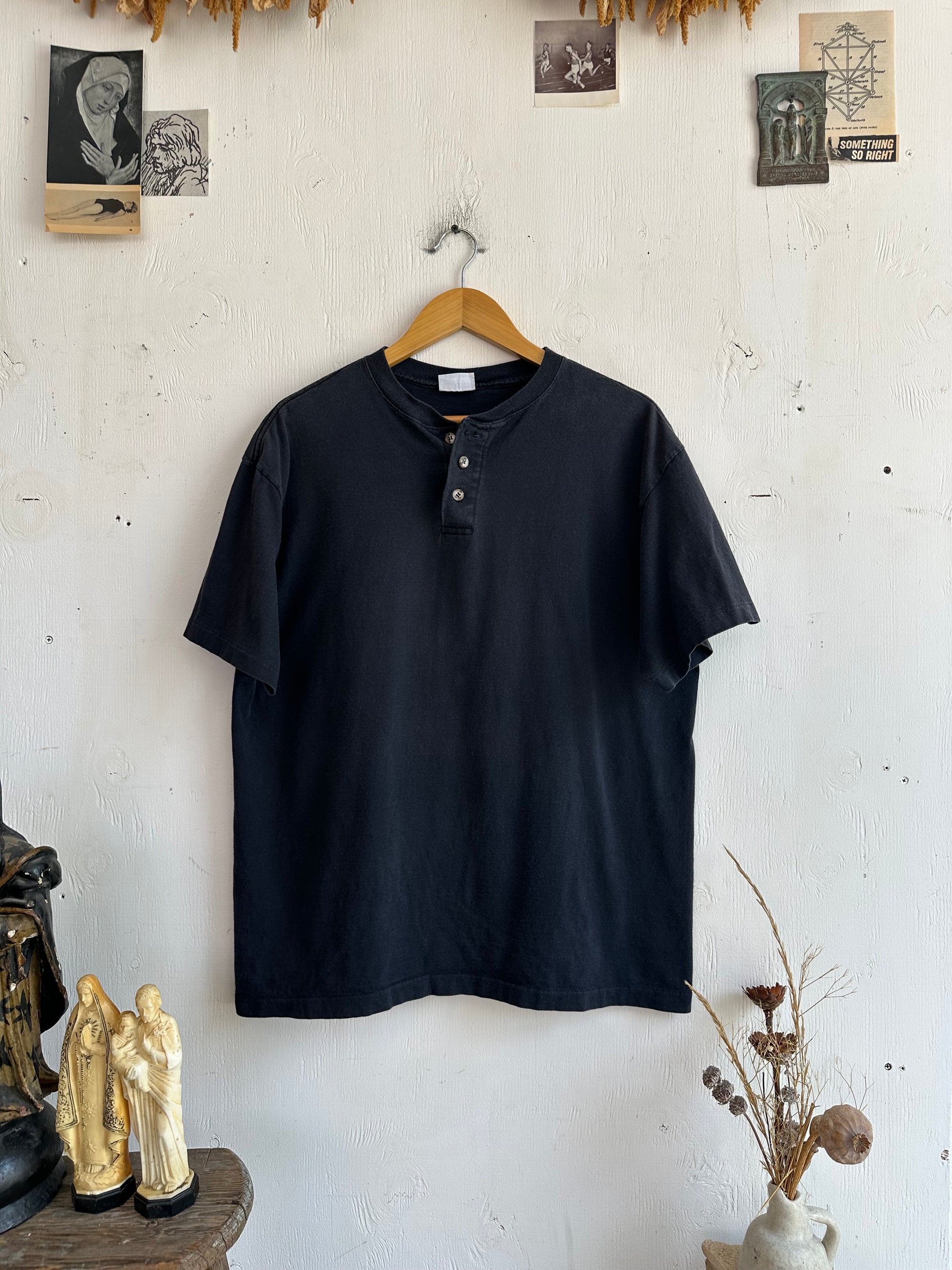 1990s Short Sleeve Black Henley