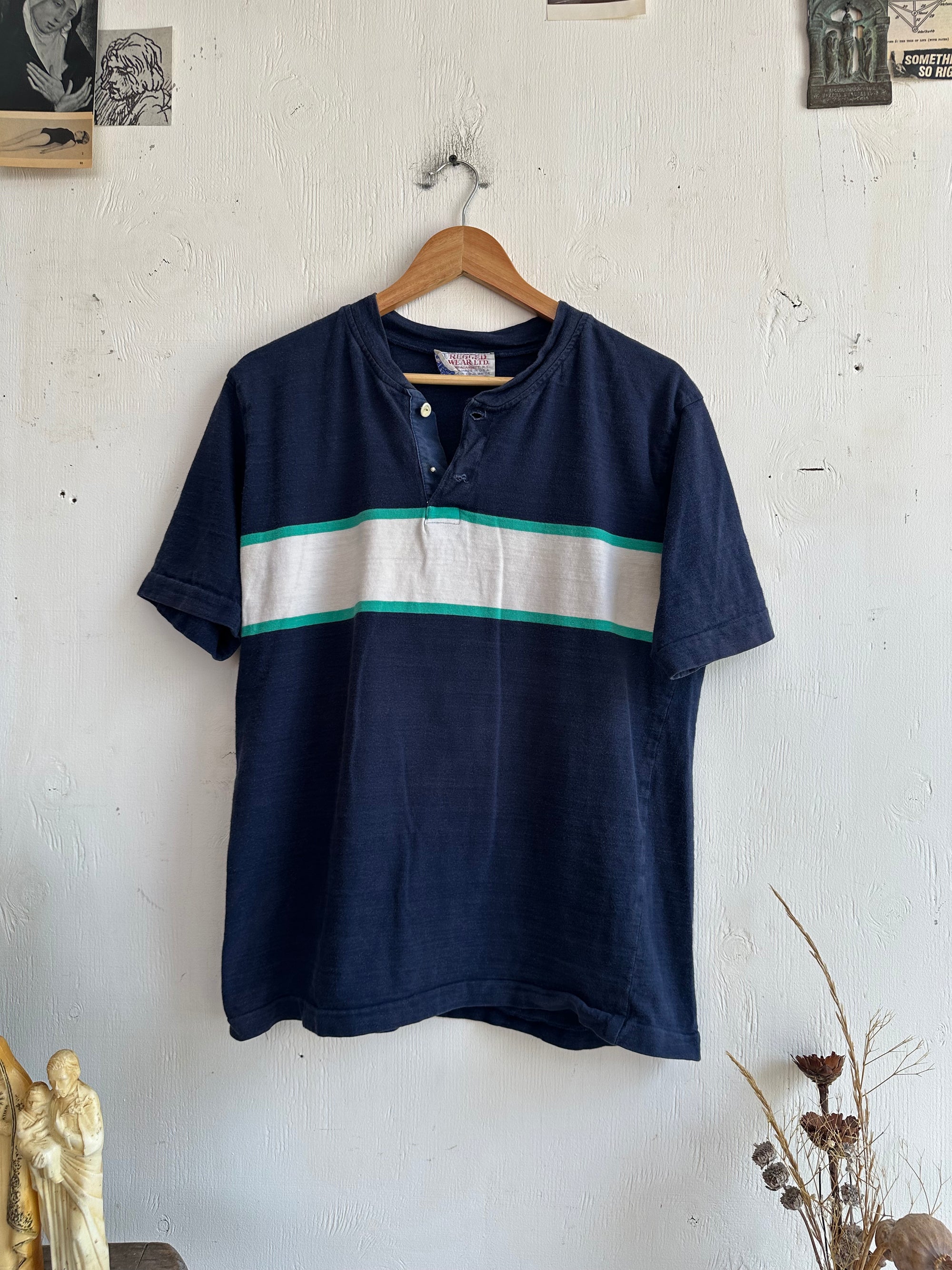 1970s 100% Cotton Striped Henley