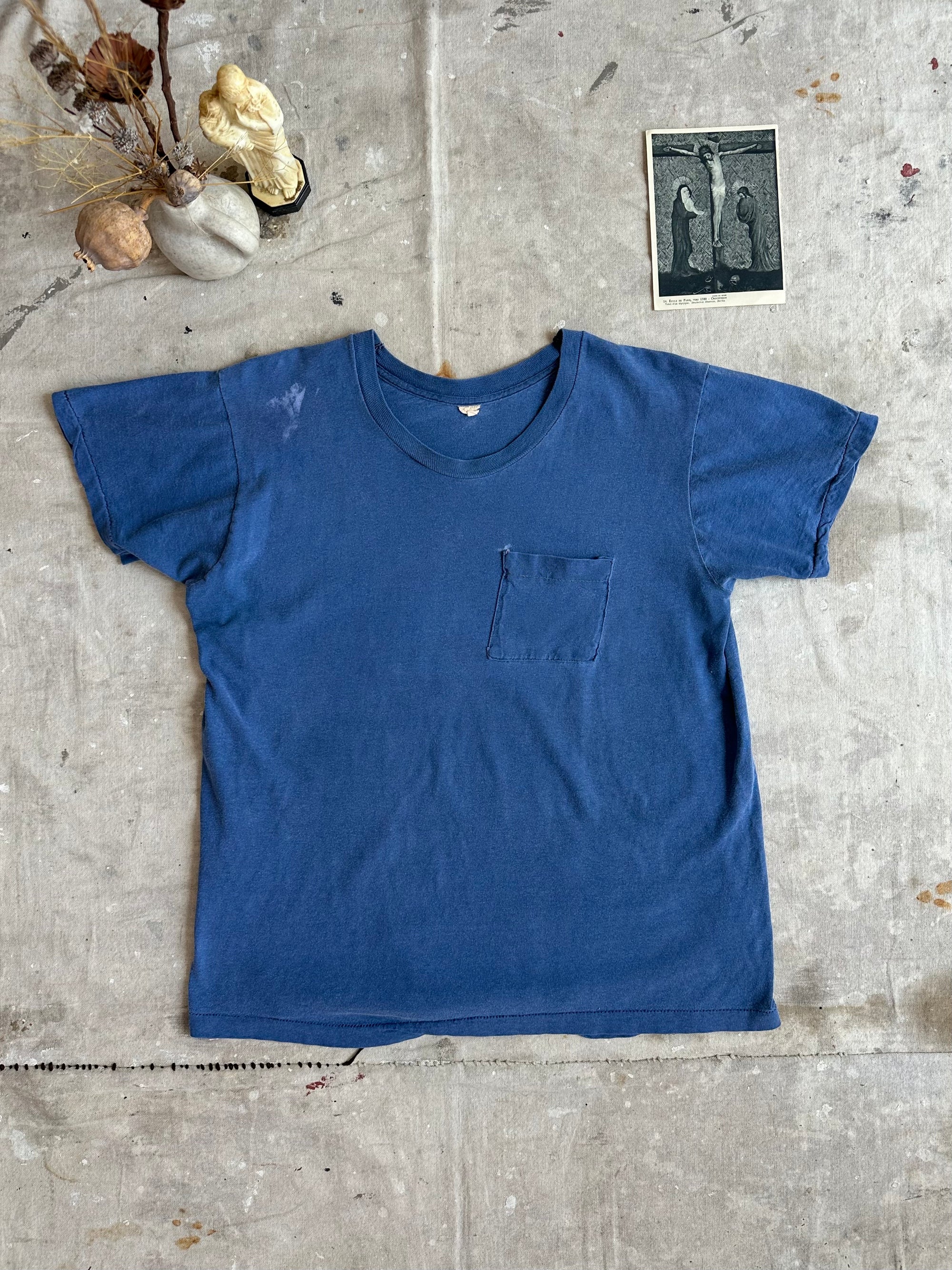 1970s Sunfaded All-Cotton Blue Pocket Tee