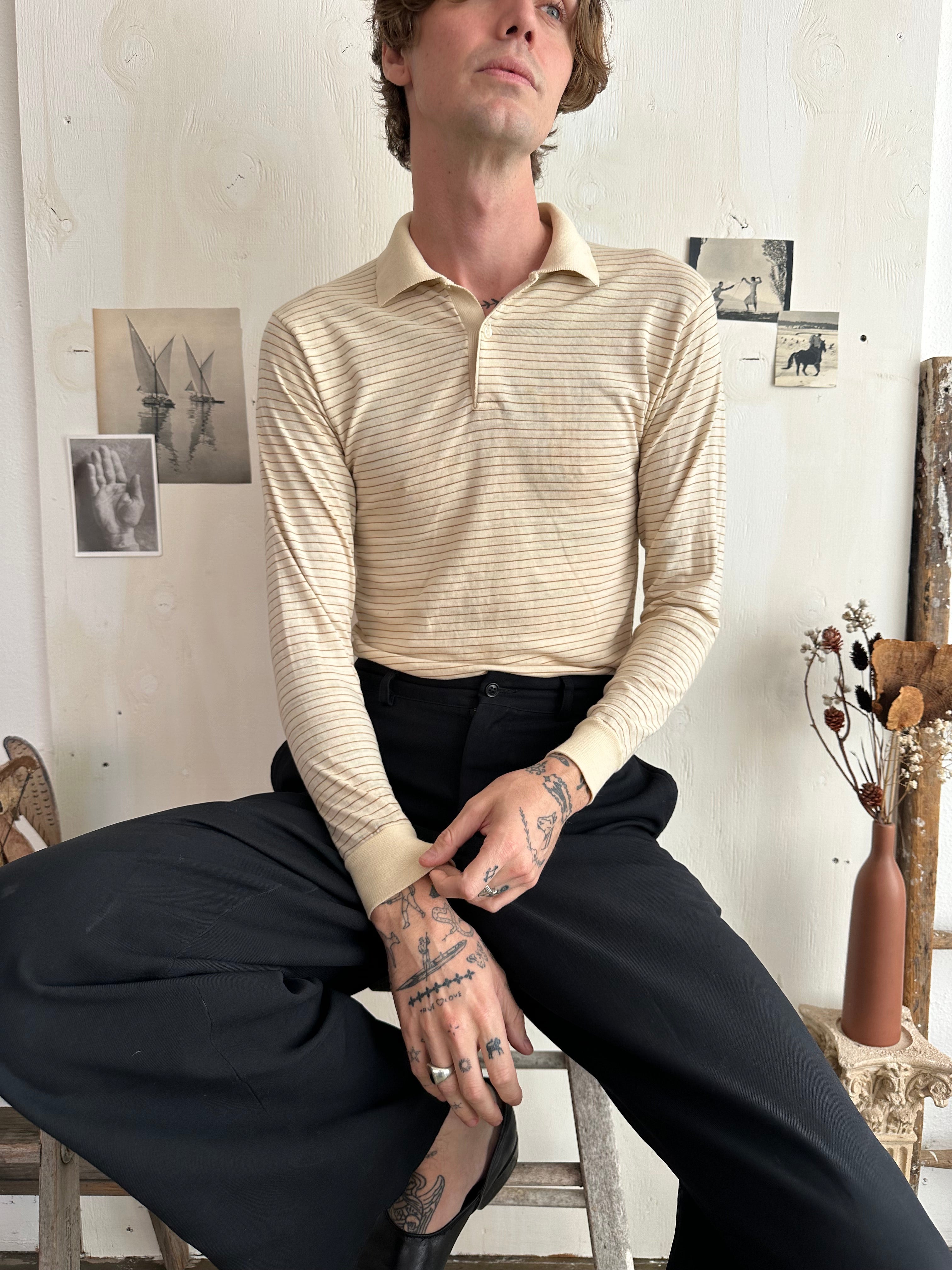 1970s Striped Three Button Long Sleeve (M)