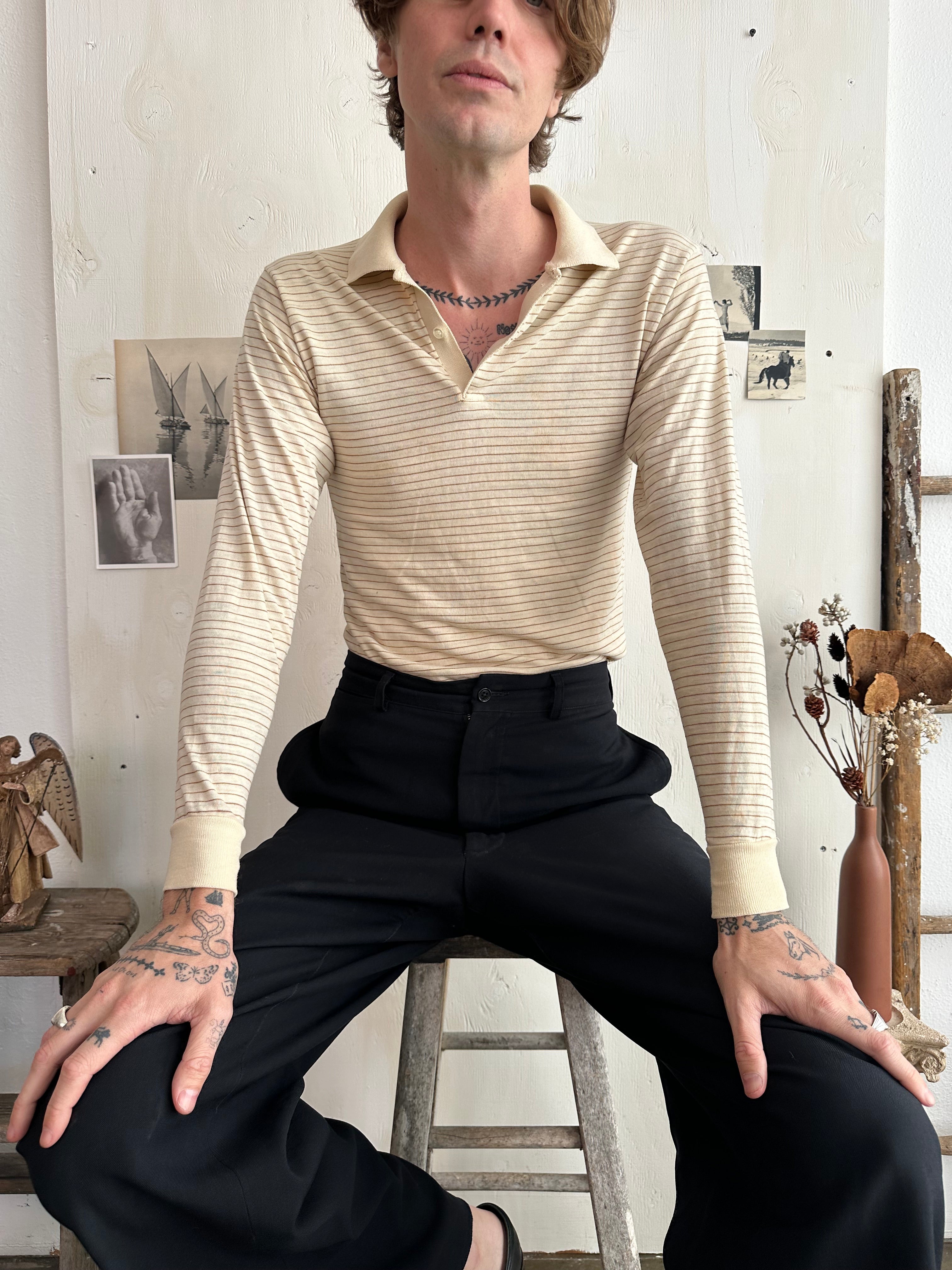 1970s Striped Three Button Long Sleeve (M)